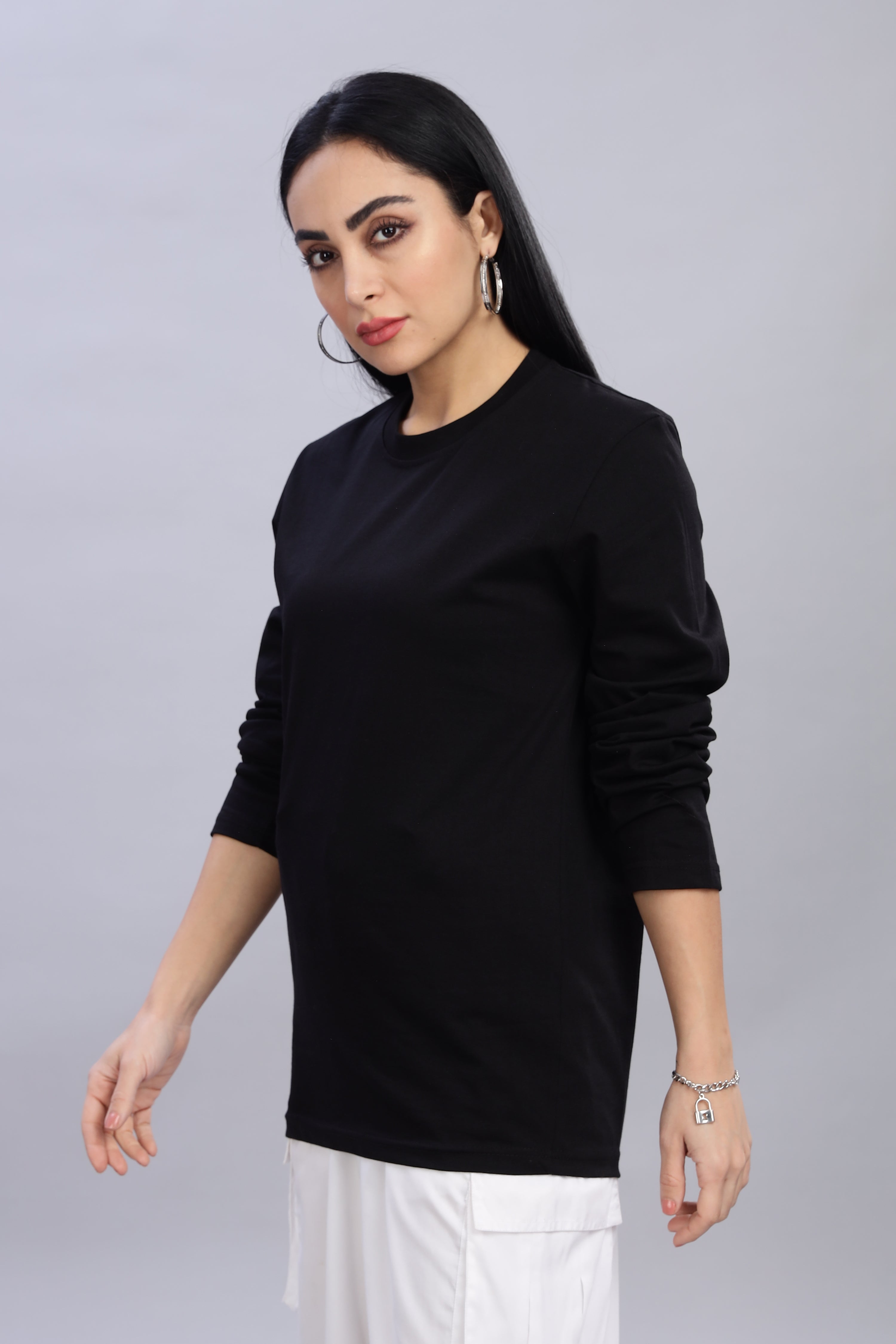 Black Long Sleeve Crew Neck T-Shirt
