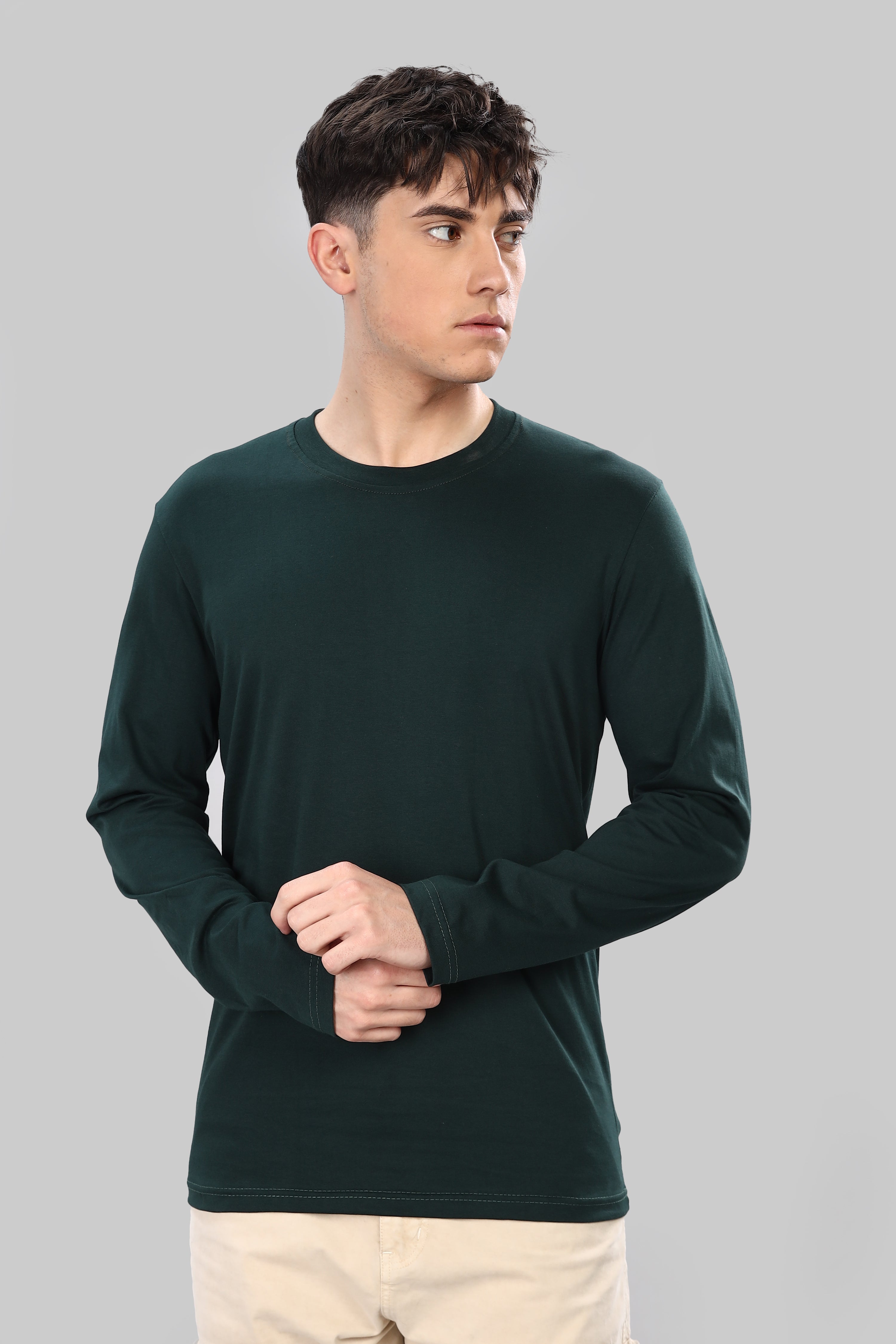 Bottle Green Long Sleeve Crew Neck T-Shirt