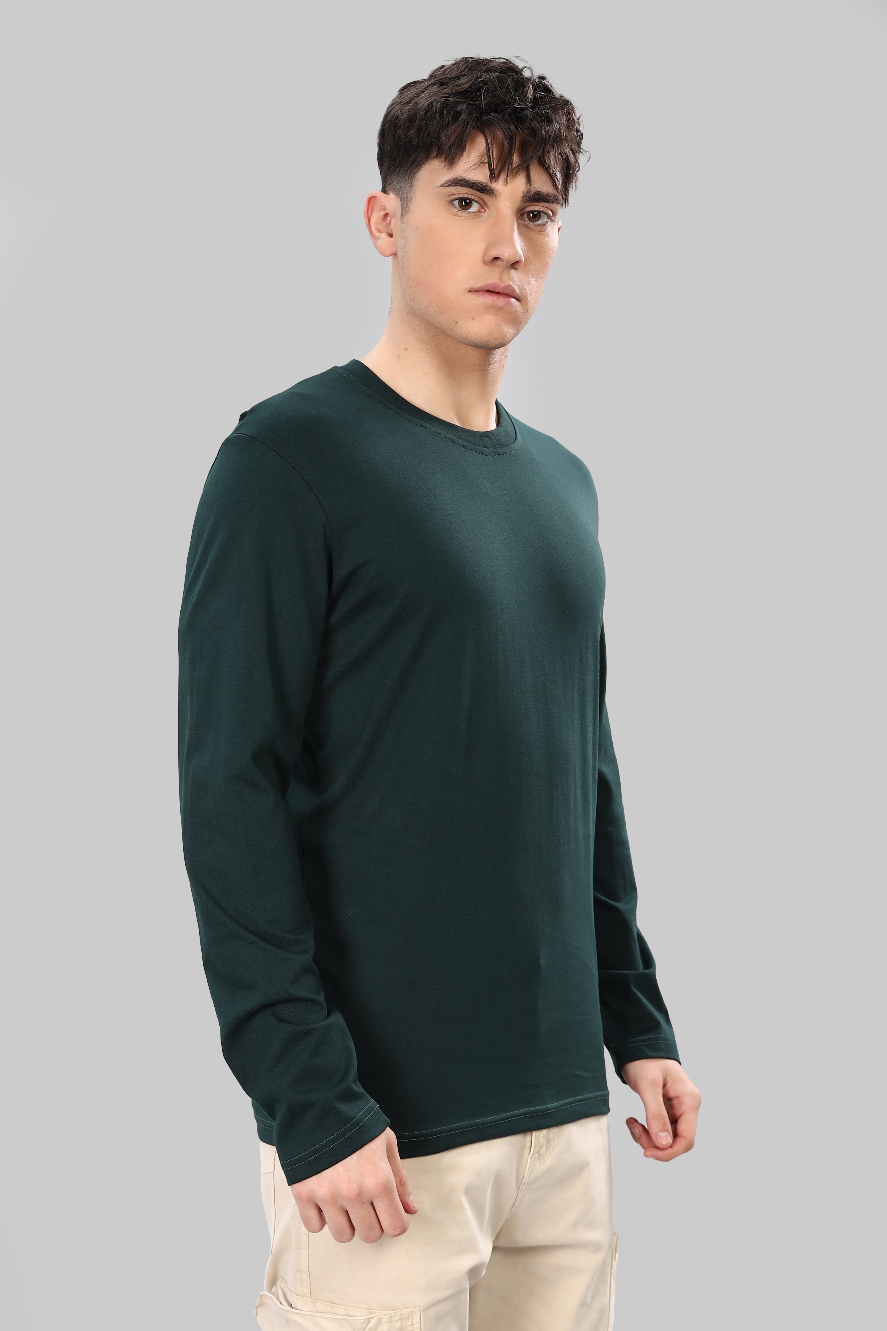 Bottle Green Long Sleeve Crew Neck T-Shirt
