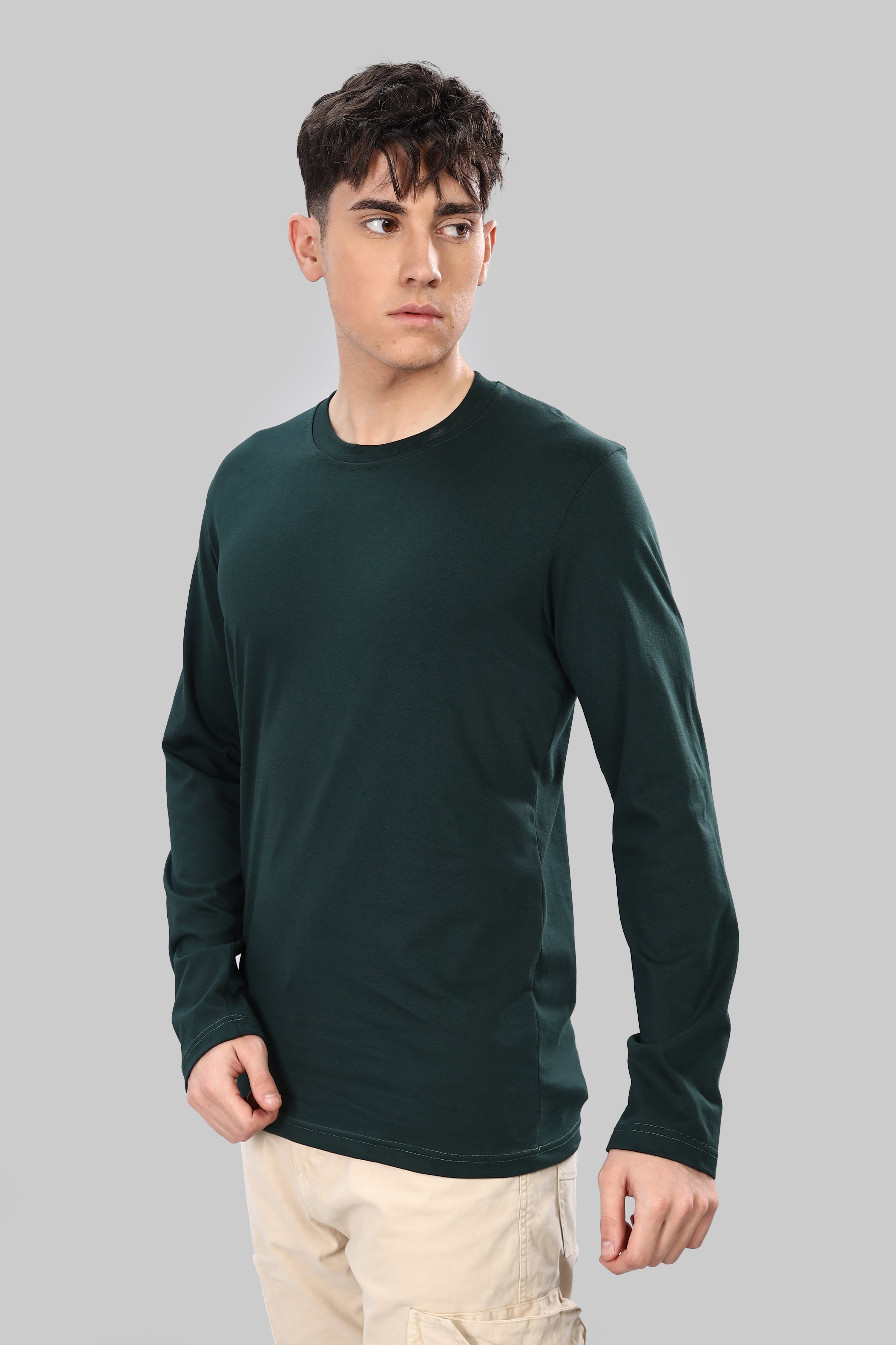Bottle Green Long Sleeve Crew Neck T-Shirt
