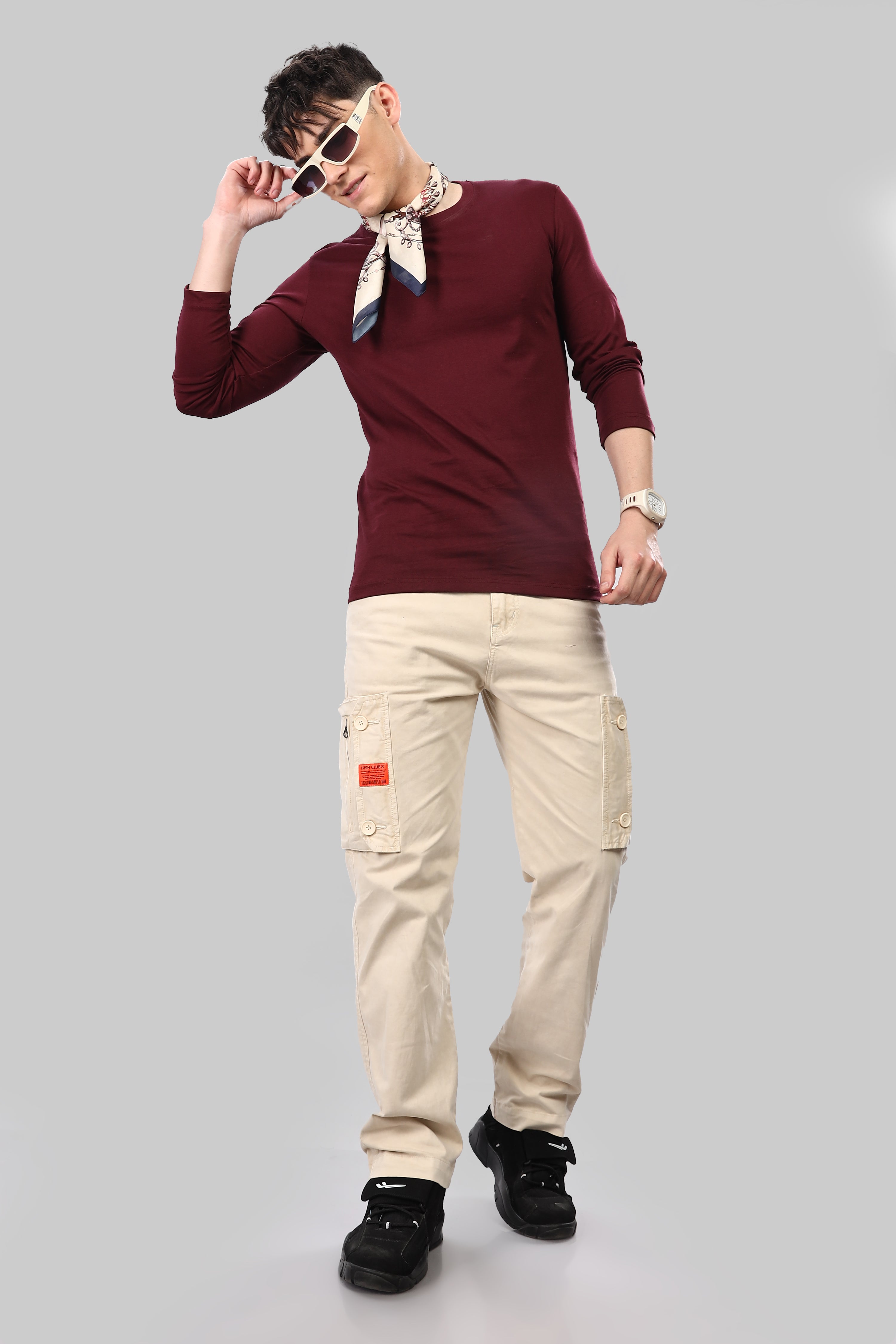 Burgundy Long Sleeve Crew Neck T-Shirt