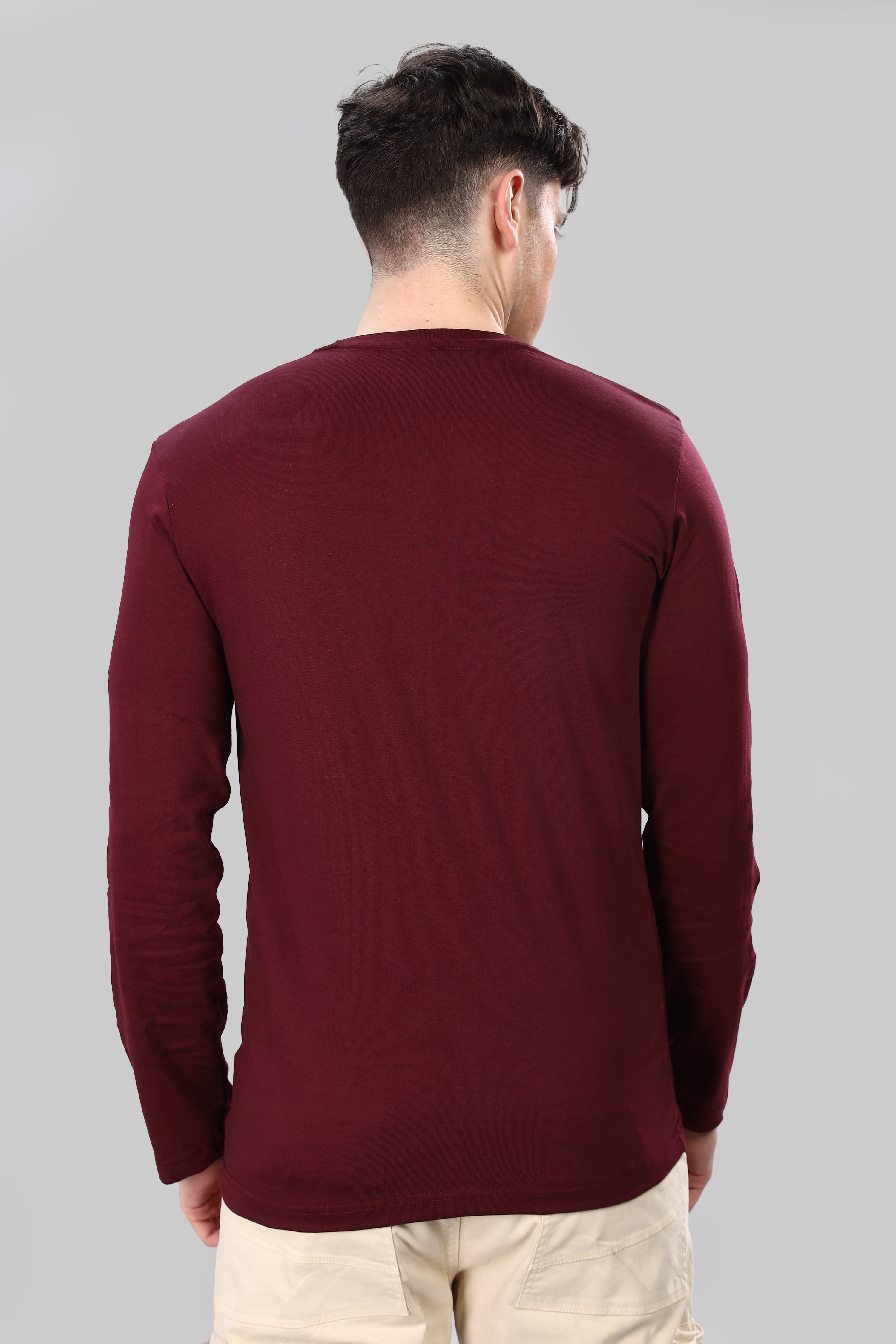 Burgundy Long Sleeve Crew Neck T-Shirt