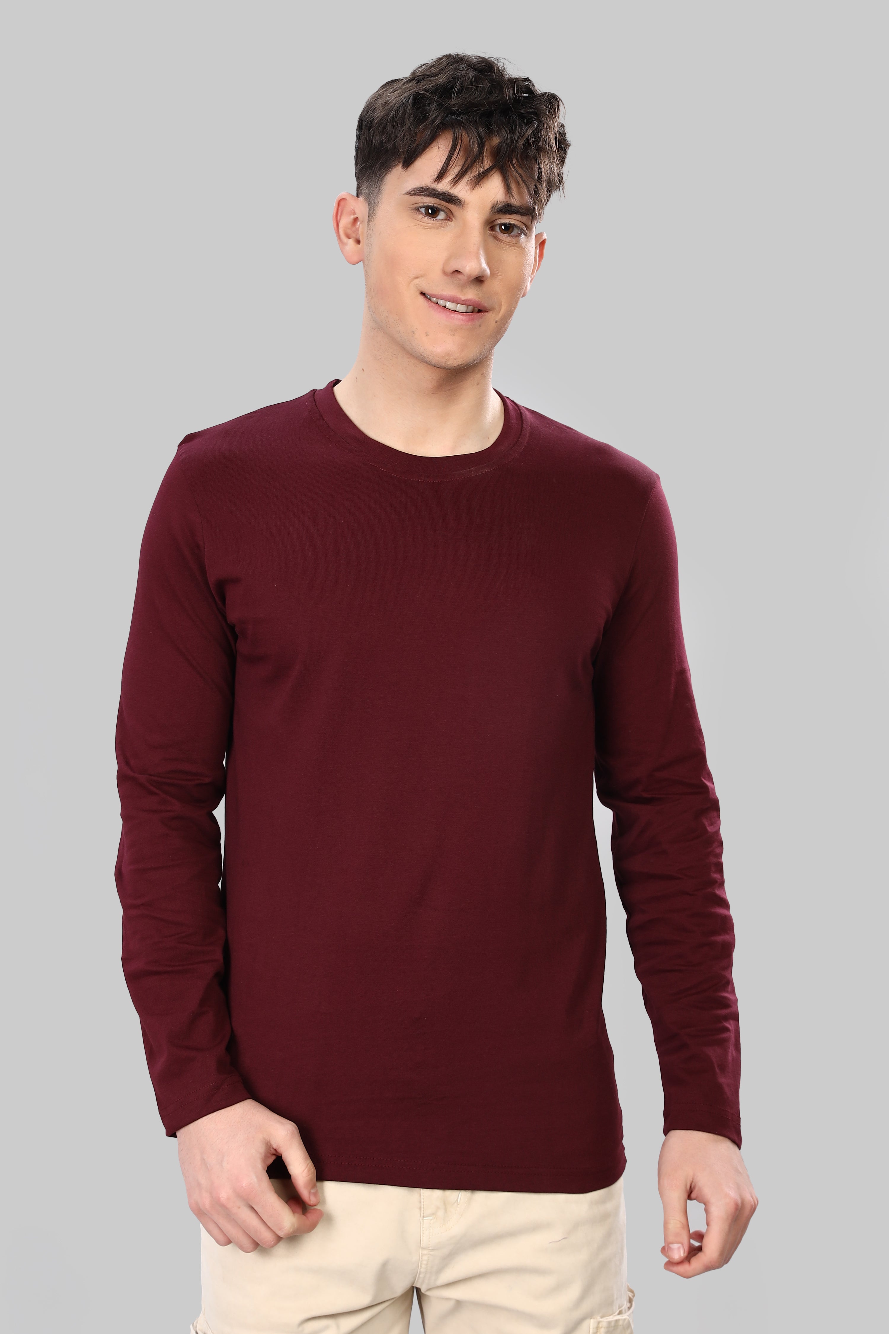 Burgundy Long Sleeve Crew Neck T-Shirt
