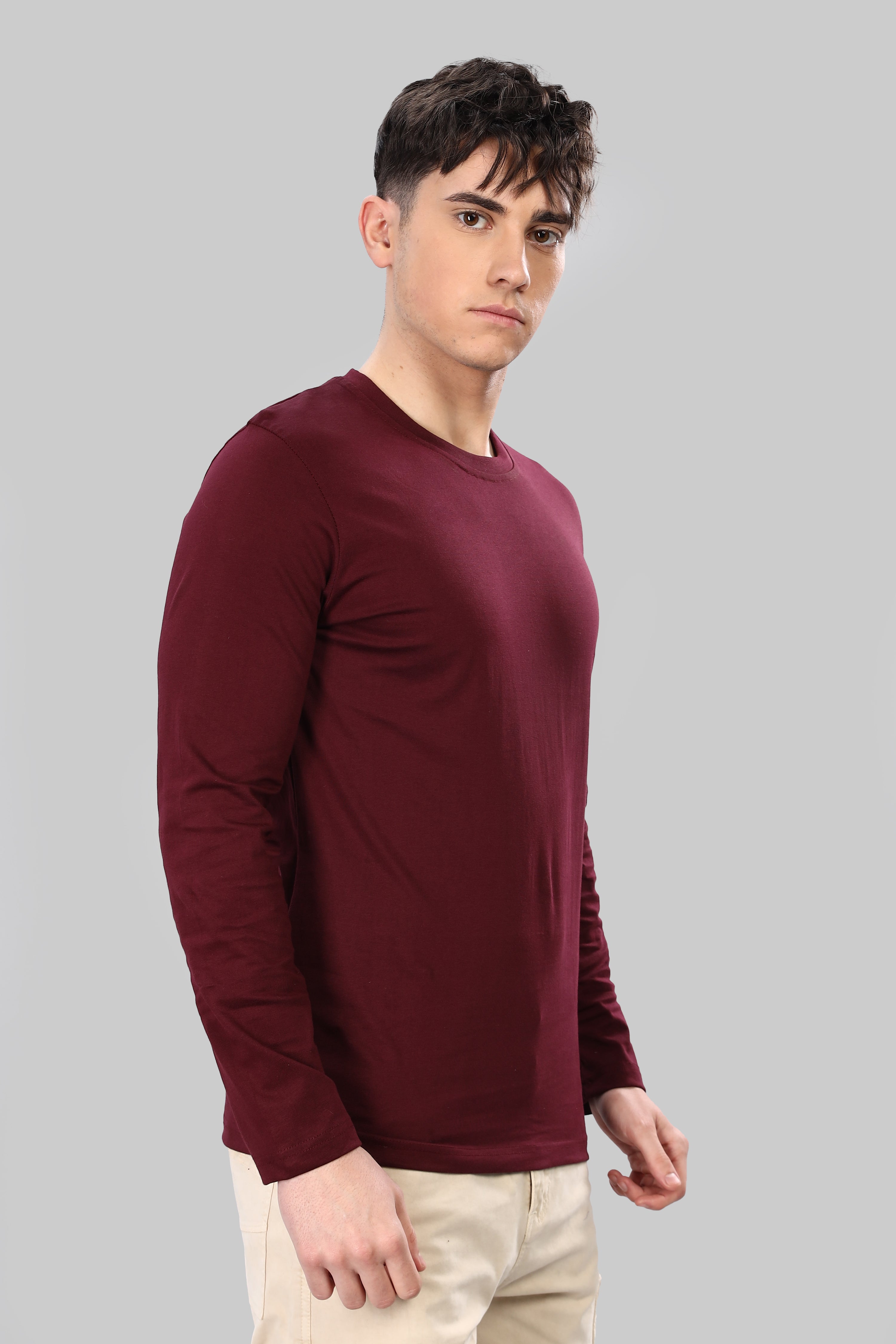 Burgundy Long Sleeve Crew Neck T-Shirt