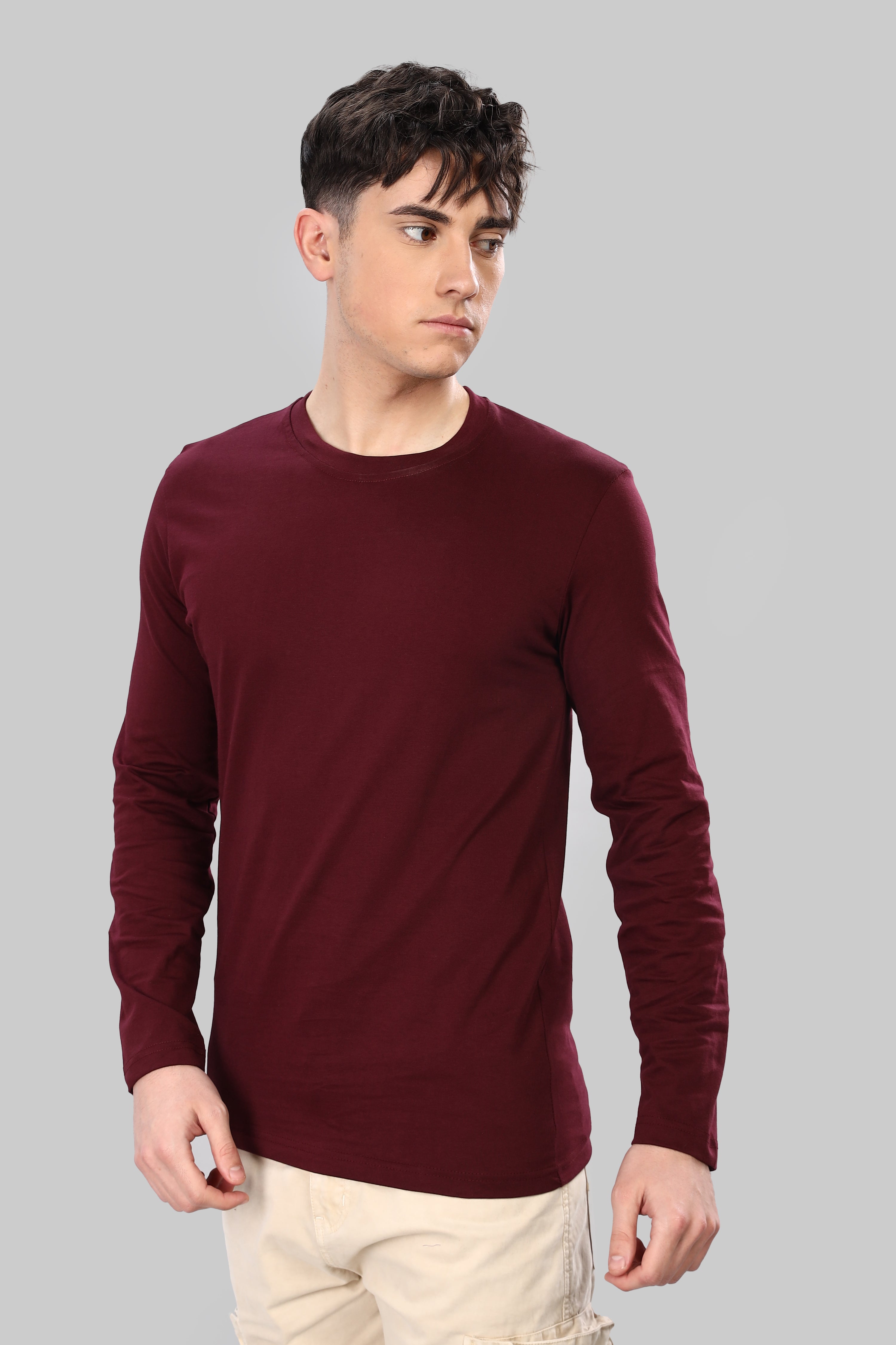 Burgundy Long Sleeve Crew Neck T-Shirt