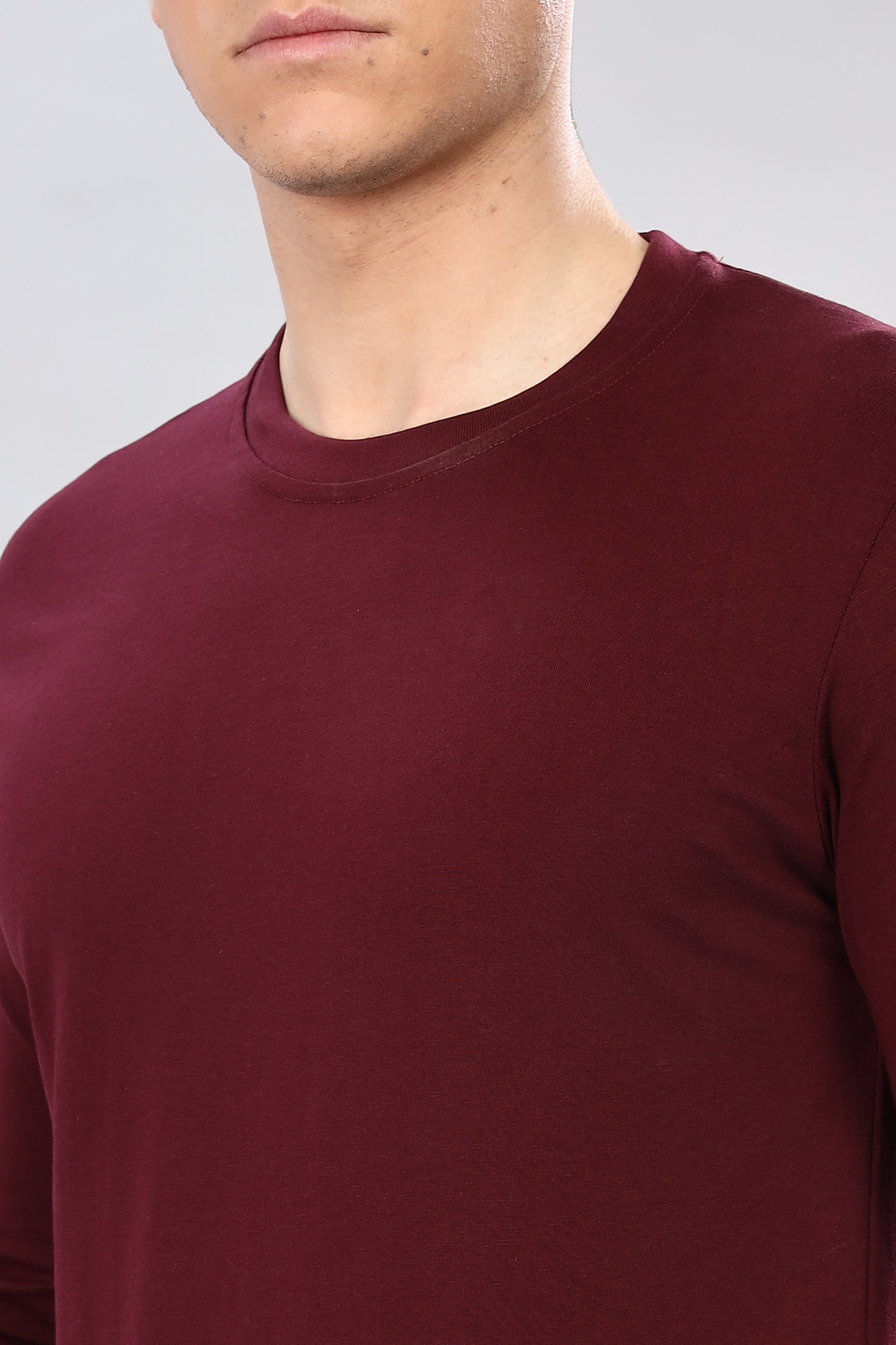 Burgundy Long Sleeve Crew Neck T-Shirt