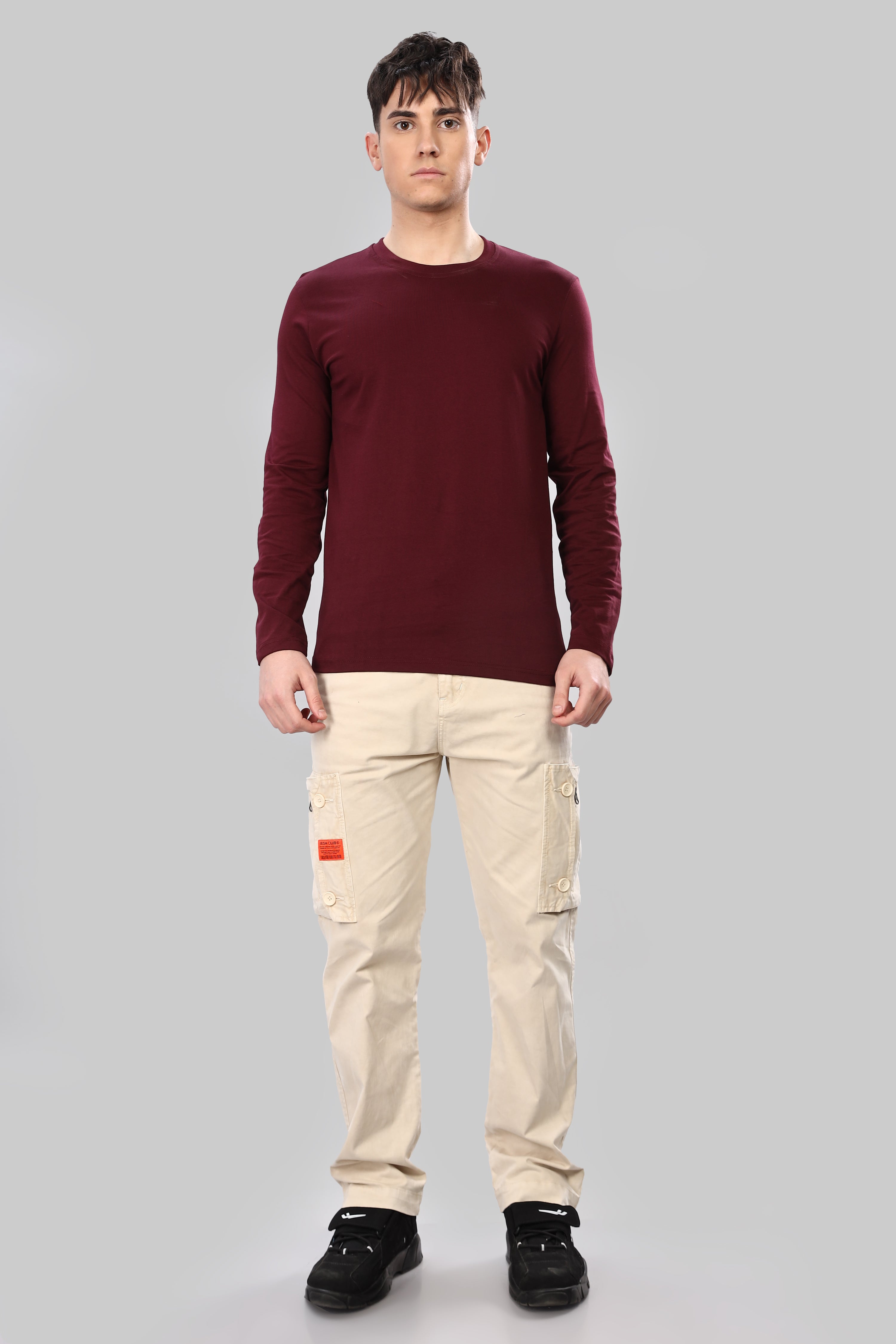 Burgundy Long Sleeve Crew Neck T-Shirt