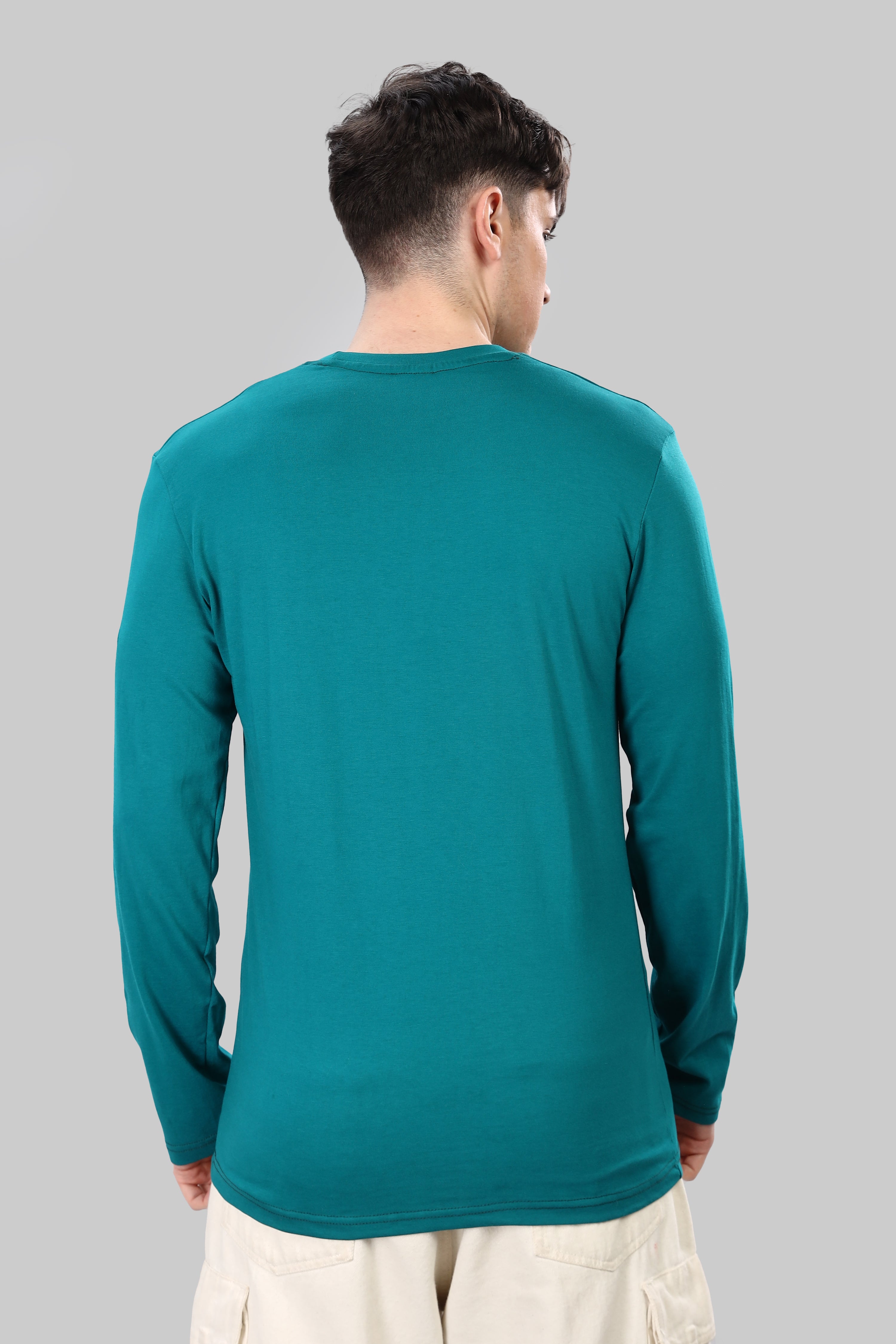 Peacock Blue Long Sleeve Crew Neck T-Shirt