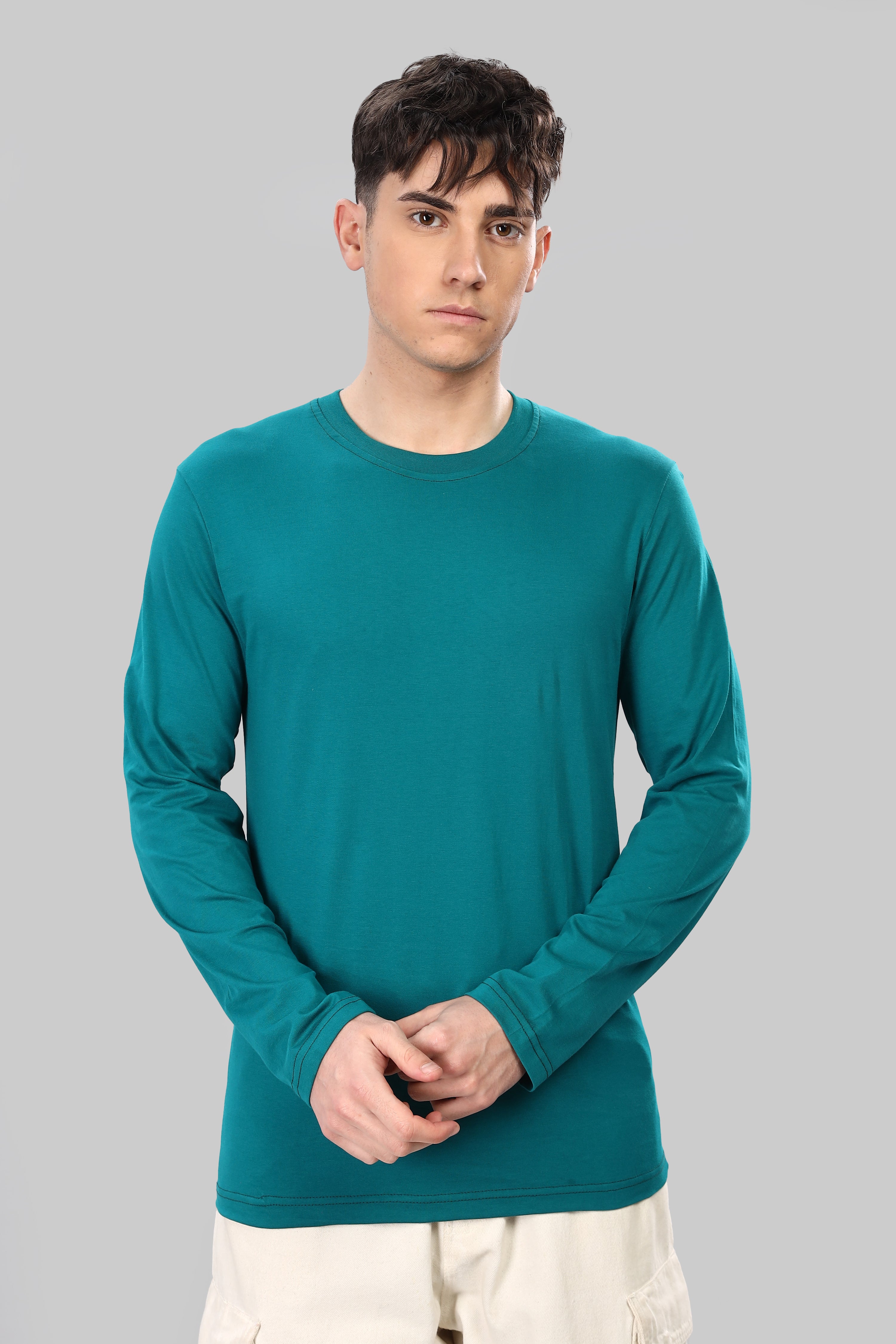 Peacock Blue Long Sleeve Crew Neck T-Shirt