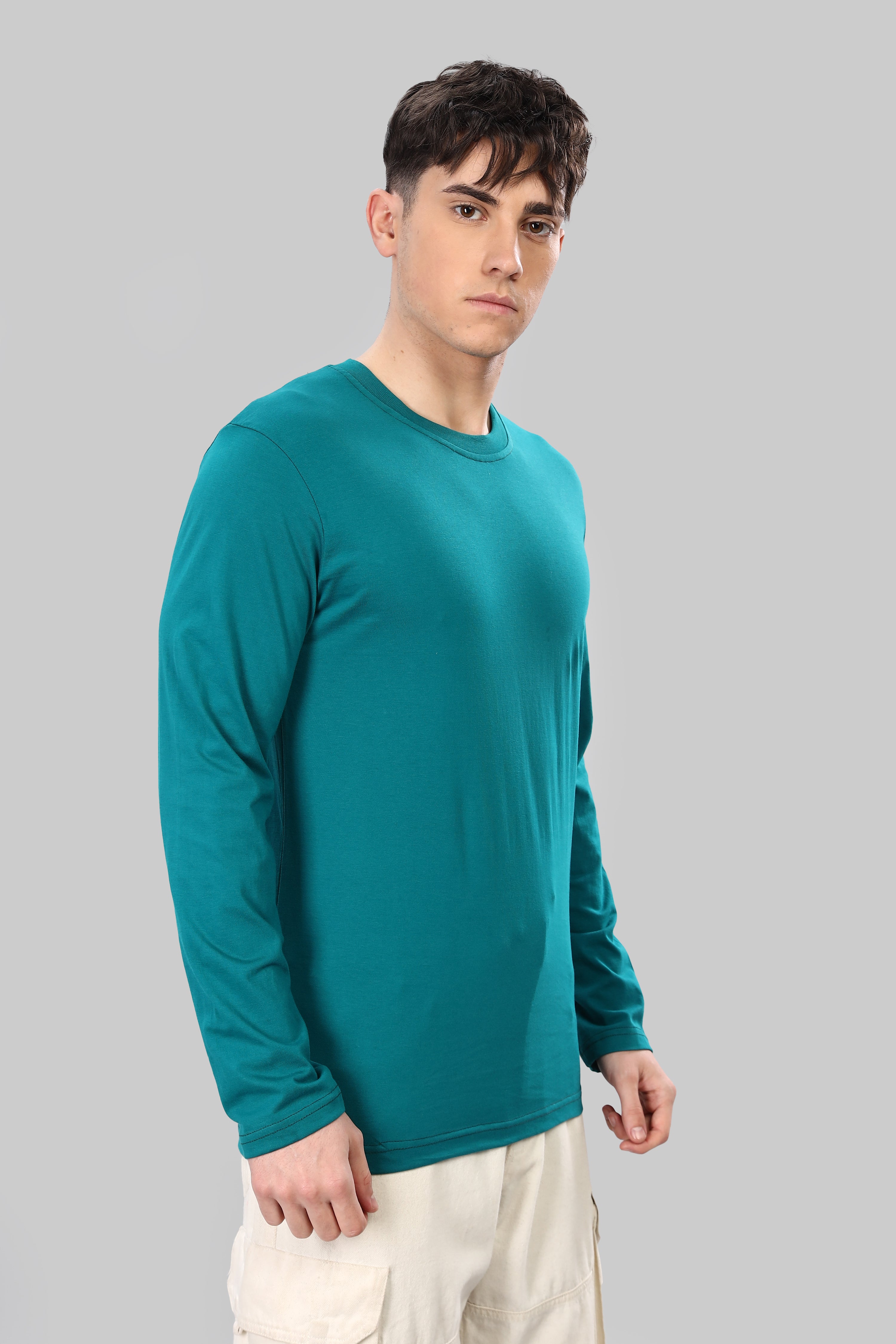 Peacock Blue Long Sleeve Crew Neck T-Shirt