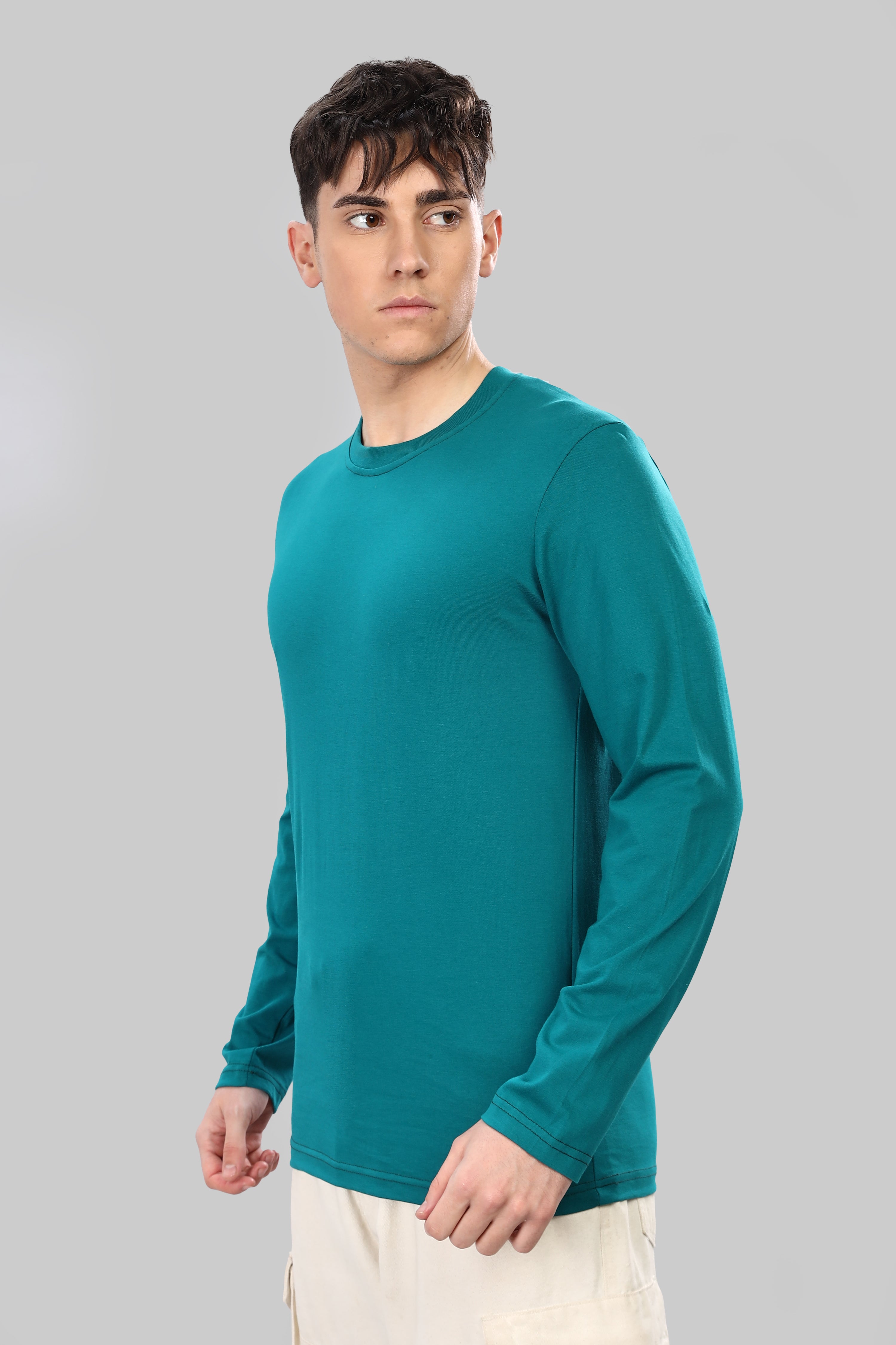 Peacock Blue Long Sleeve Crew Neck T-Shirt