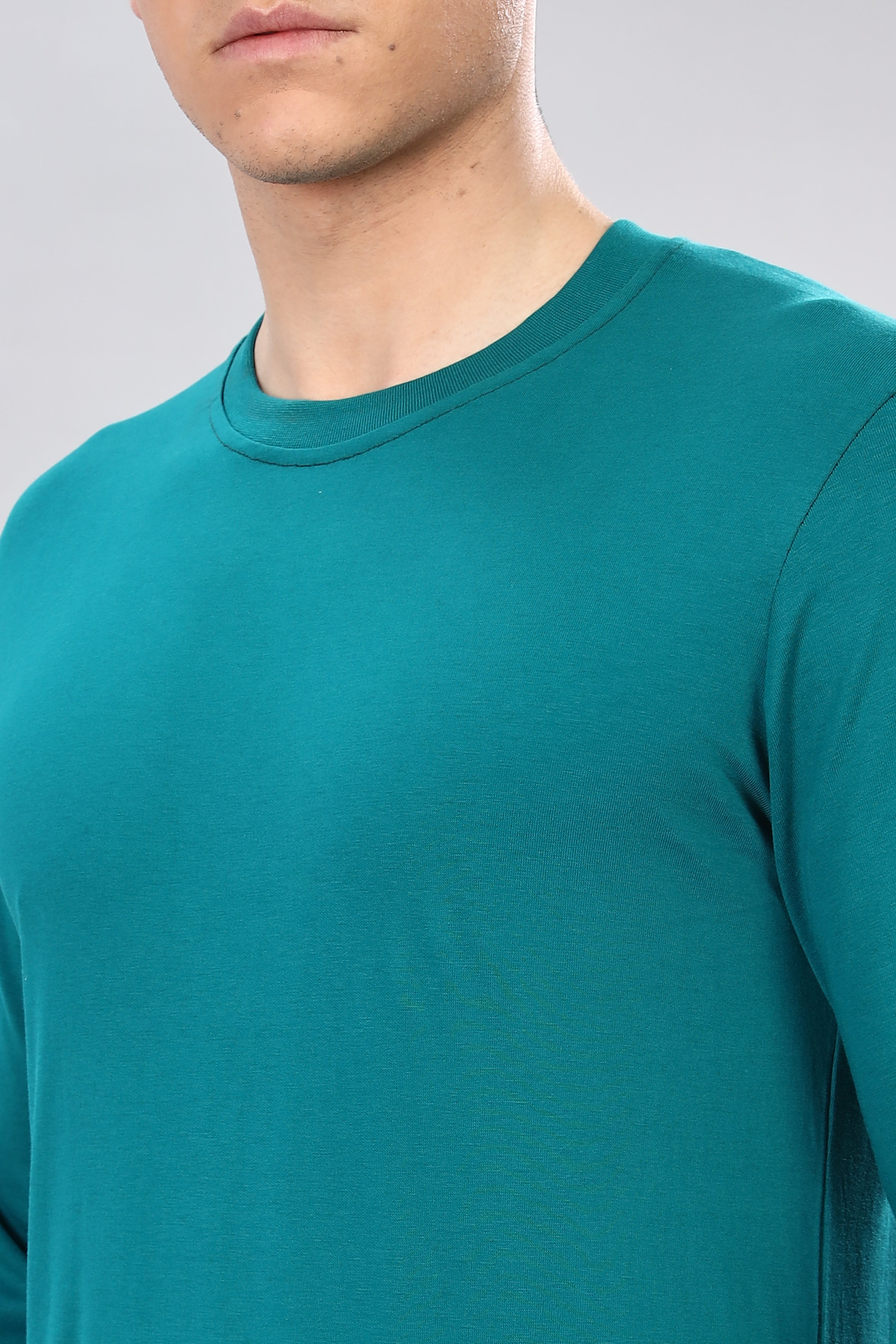 Peacock Blue Long Sleeve Crew Neck T-Shirt