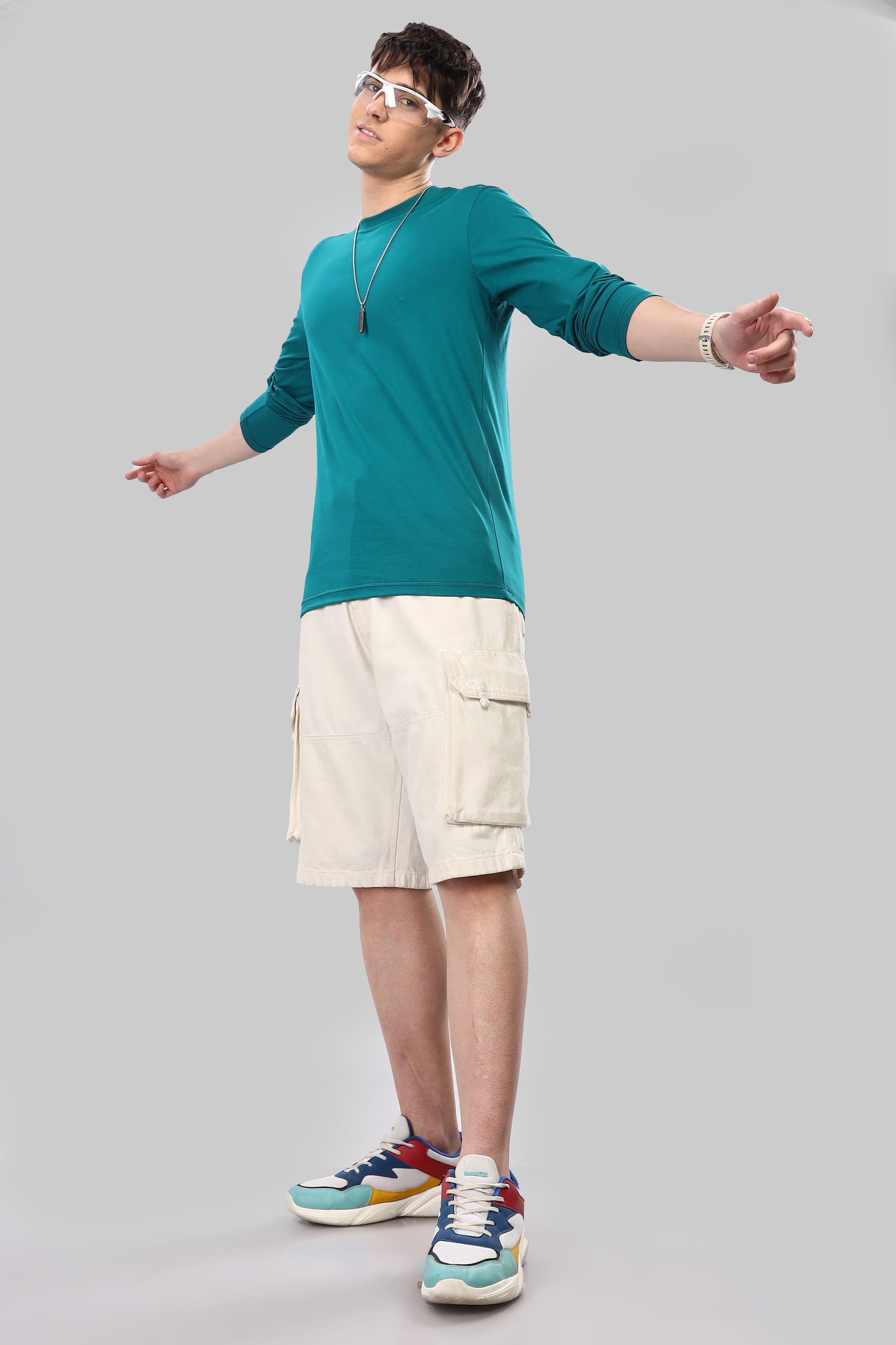 Peacock Blue Long Sleeve Crew Neck T-Shirt