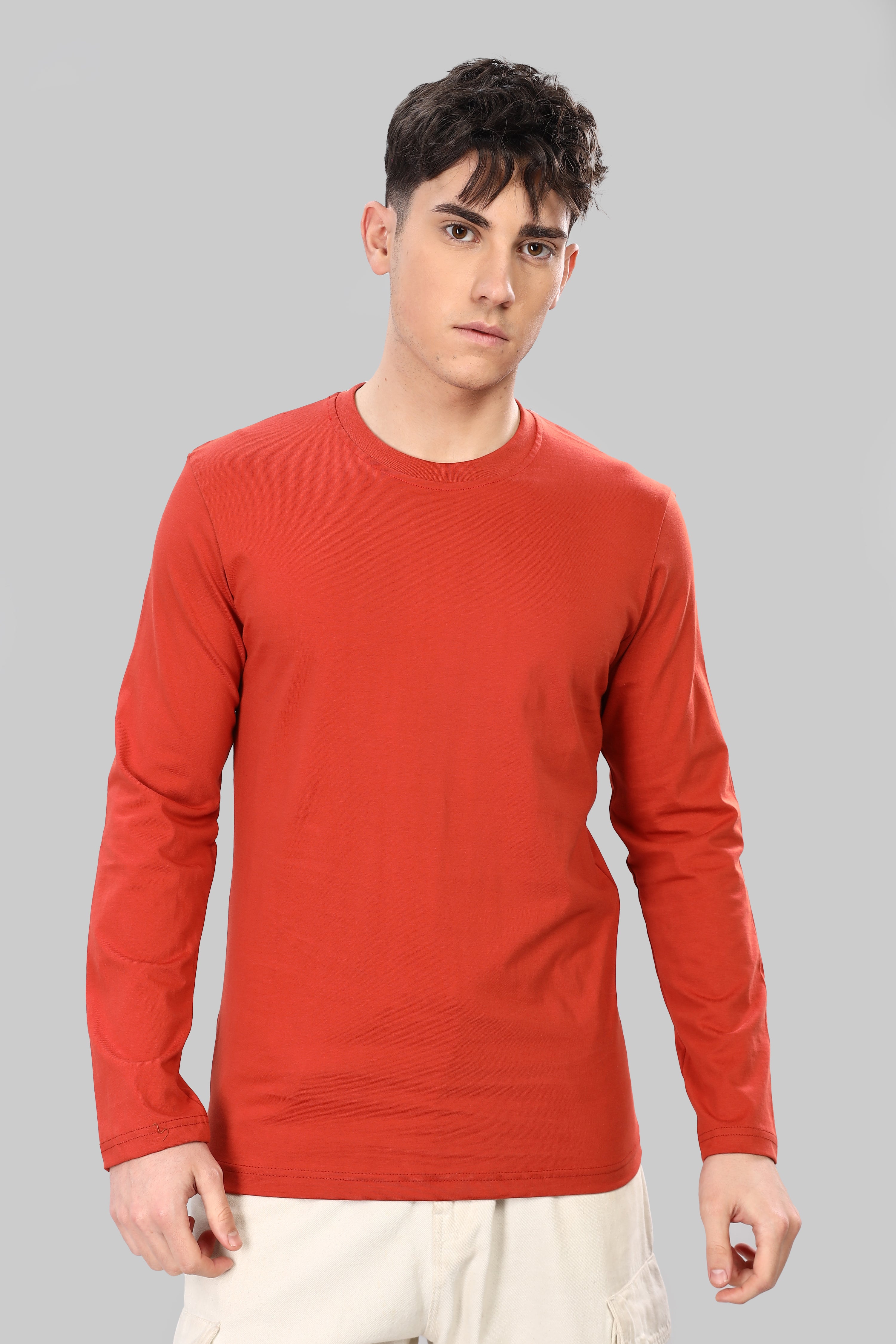 Rust Orange Long Sleeve Crew Neck T-Shirt