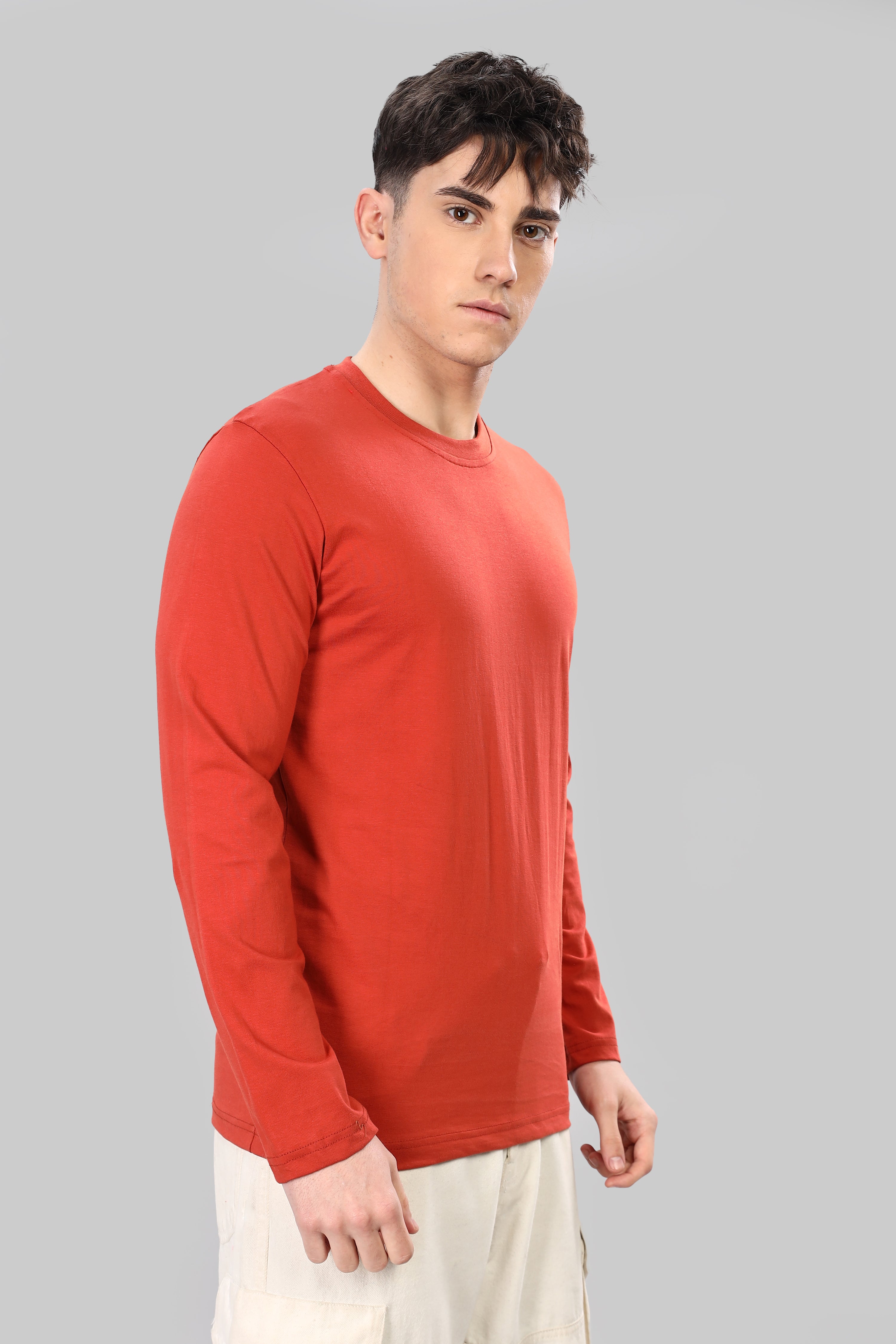 Rust Orange Long Sleeve Crew Neck T-Shirt