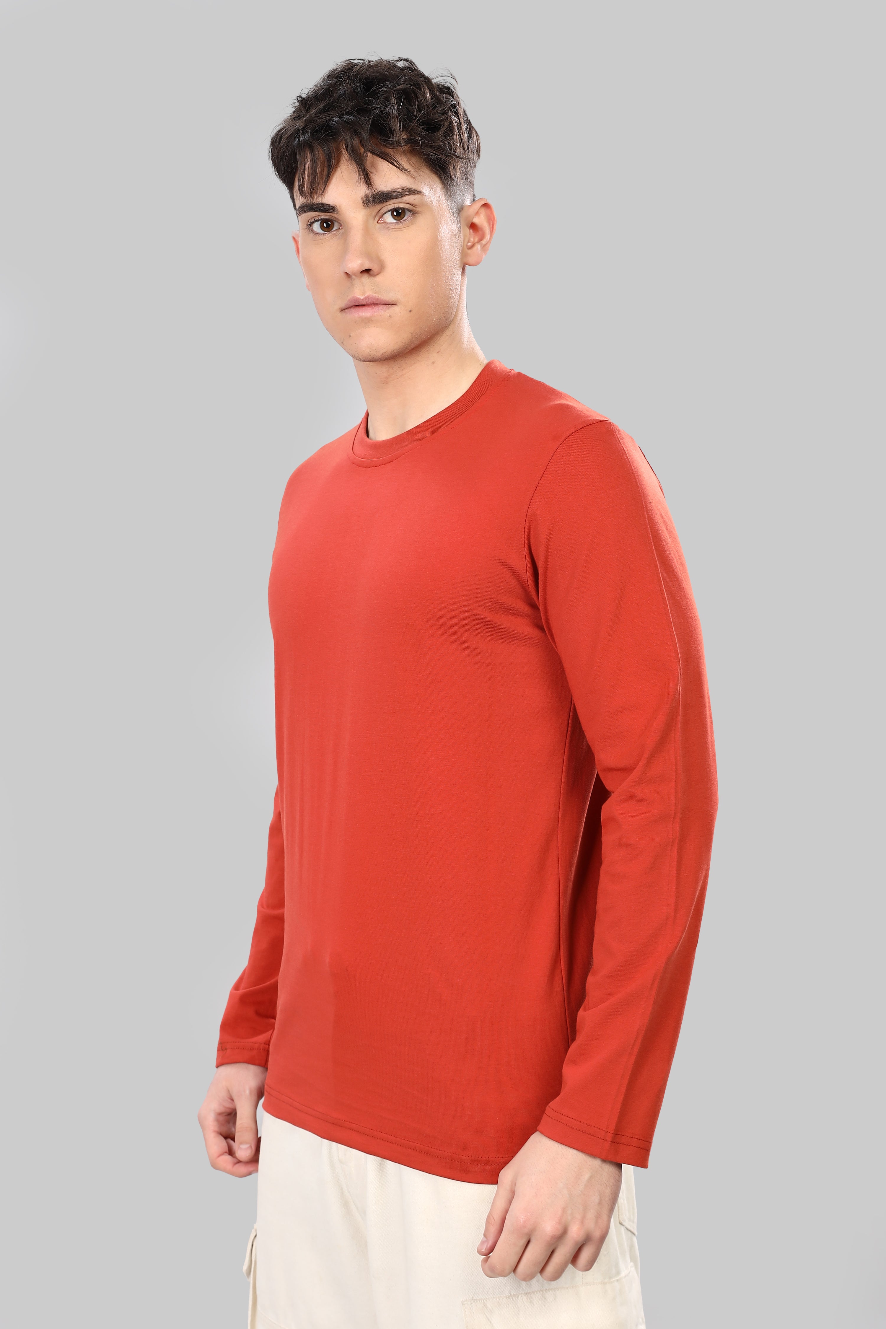 Rust Orange Long Sleeve Crew Neck T-Shirt