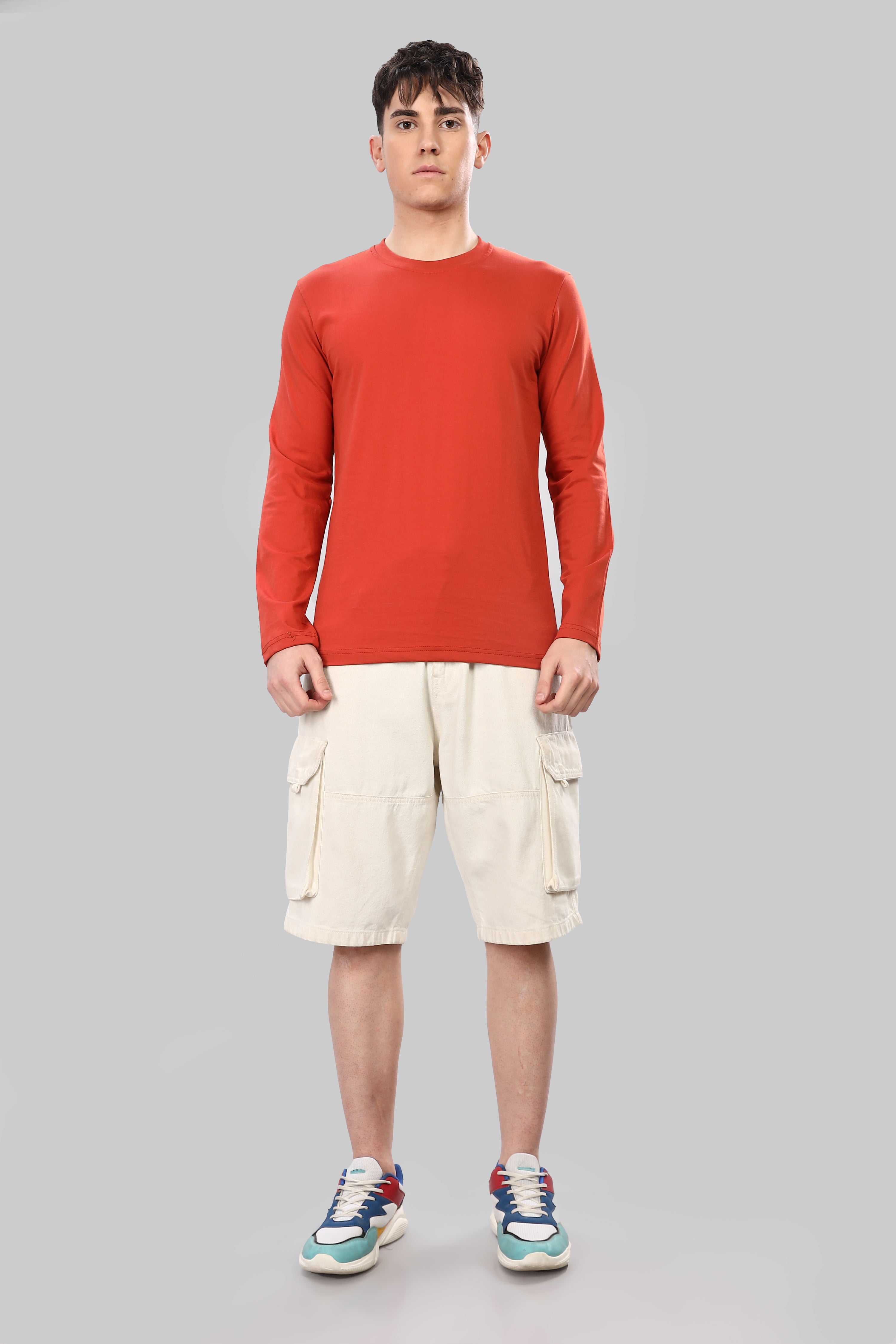 Rust Orange Long Sleeve Crew Neck T-Shirt