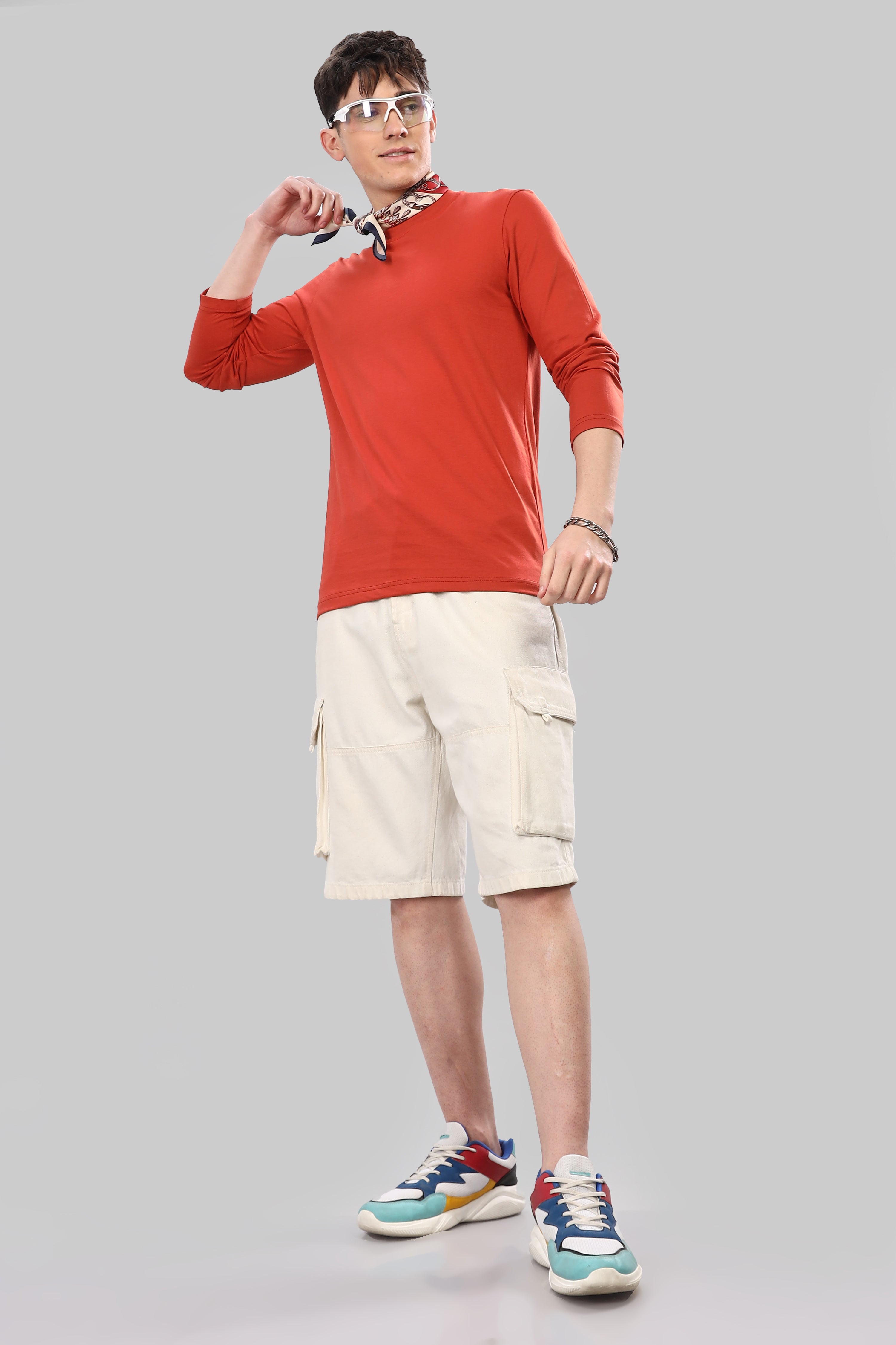 Rust Orange Long Sleeve Crew Neck T-Shirt