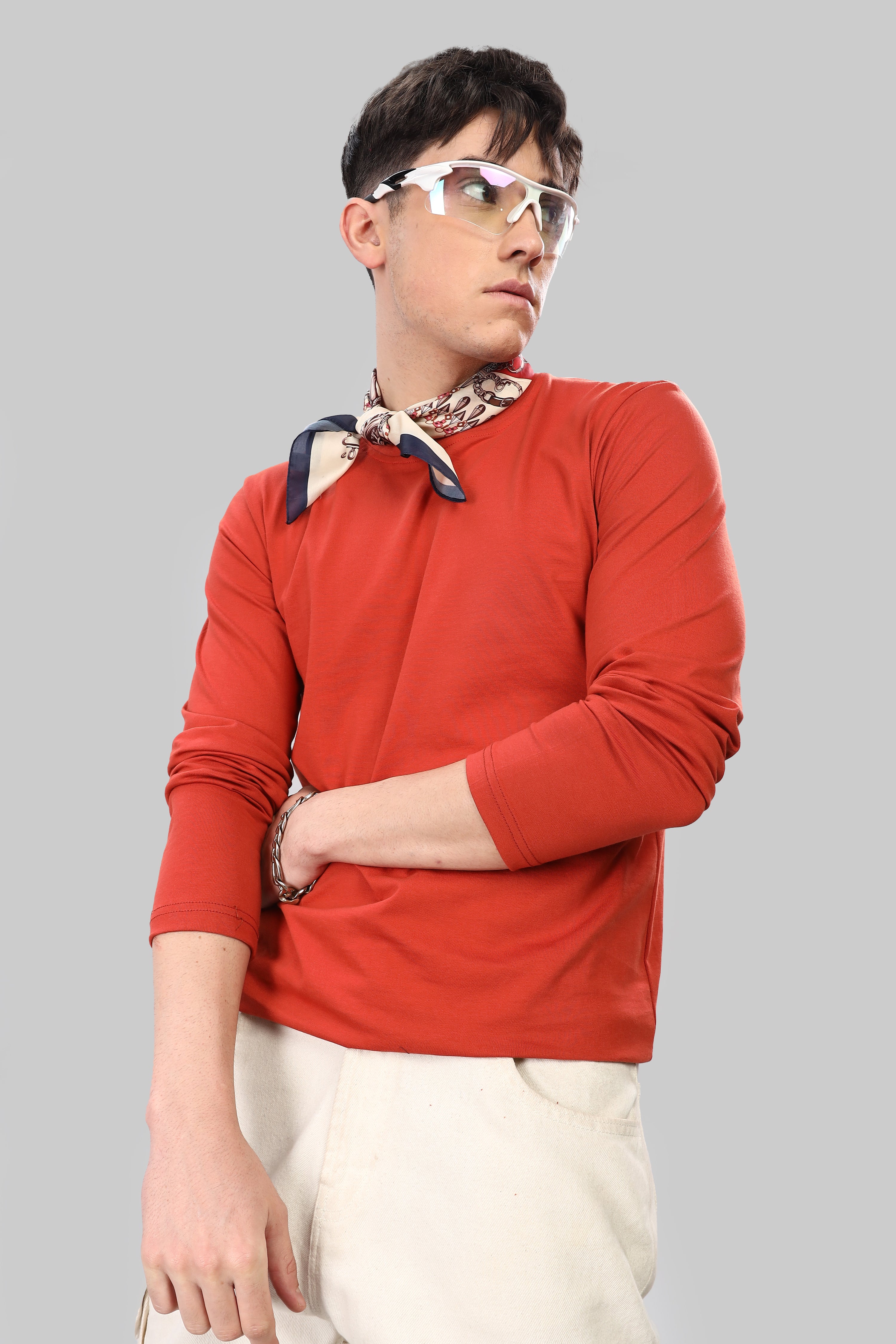 Rust Orange Long Sleeve Crew Neck T-Shirt