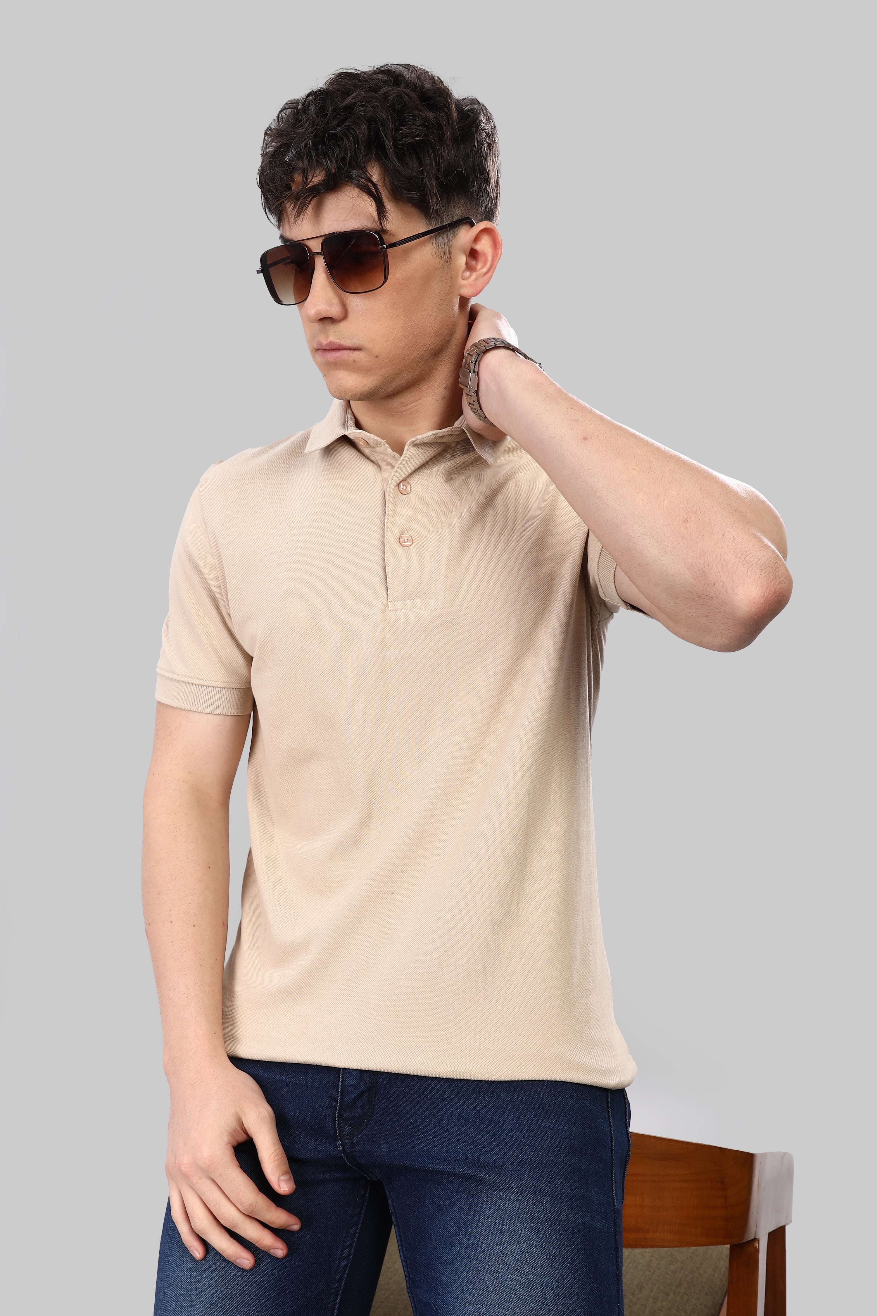 Almond Beige 100% Cotton Polo T-Shirt – 240 GSM