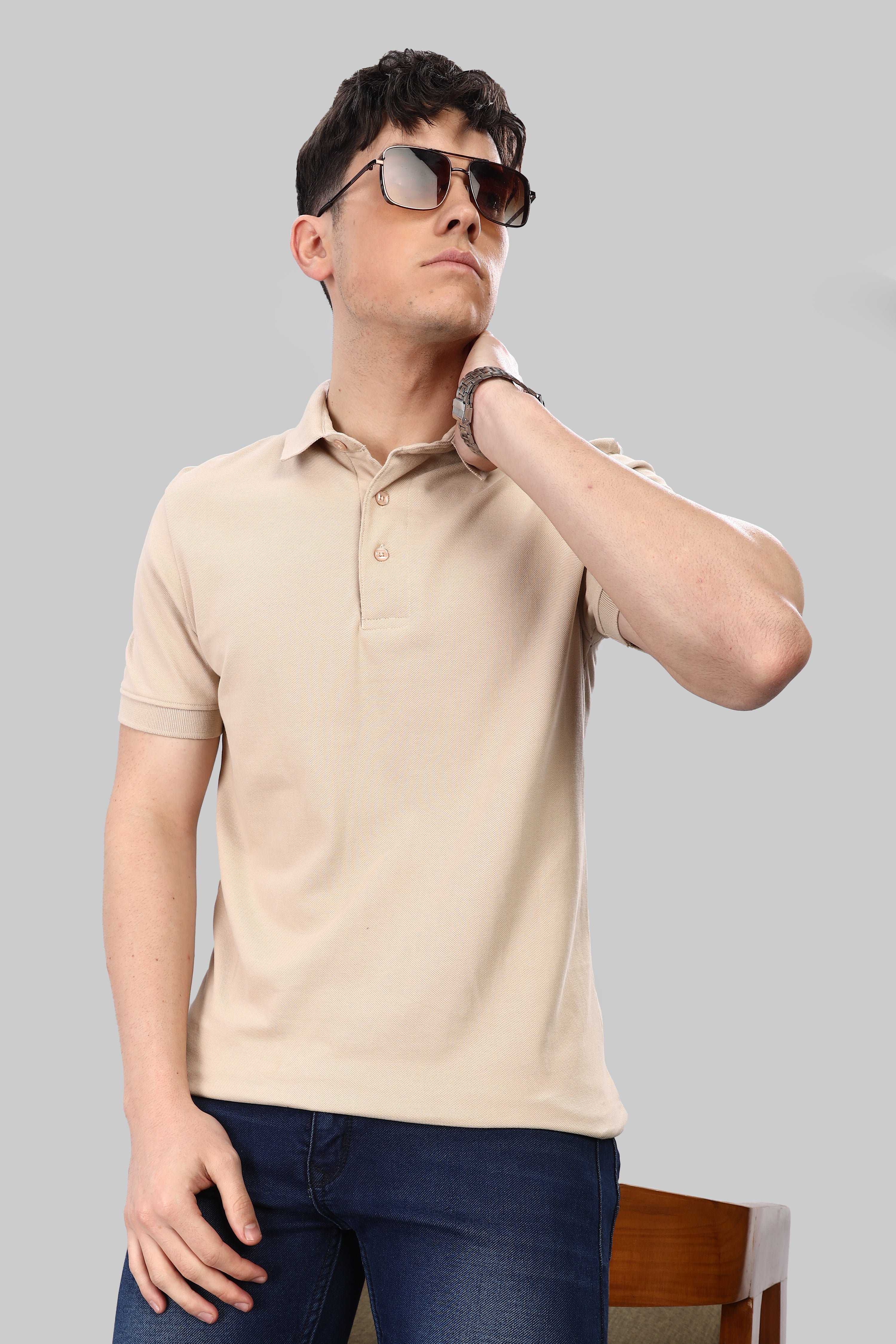 Almond Beige 100% Cotton Polo T-Shirt – 240 GSM