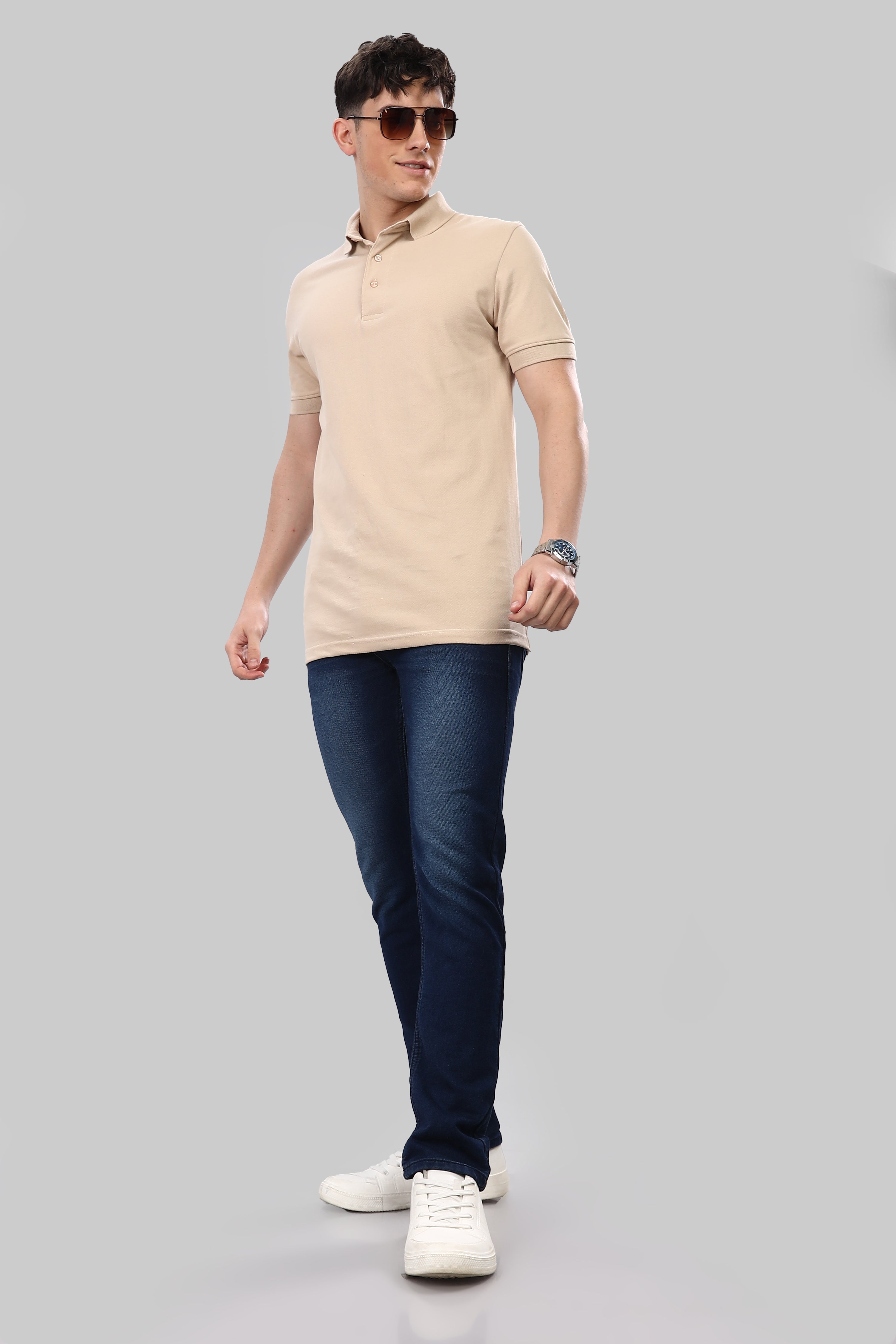 Almond Beige 100% Cotton Polo T-Shirt – 240 GSM