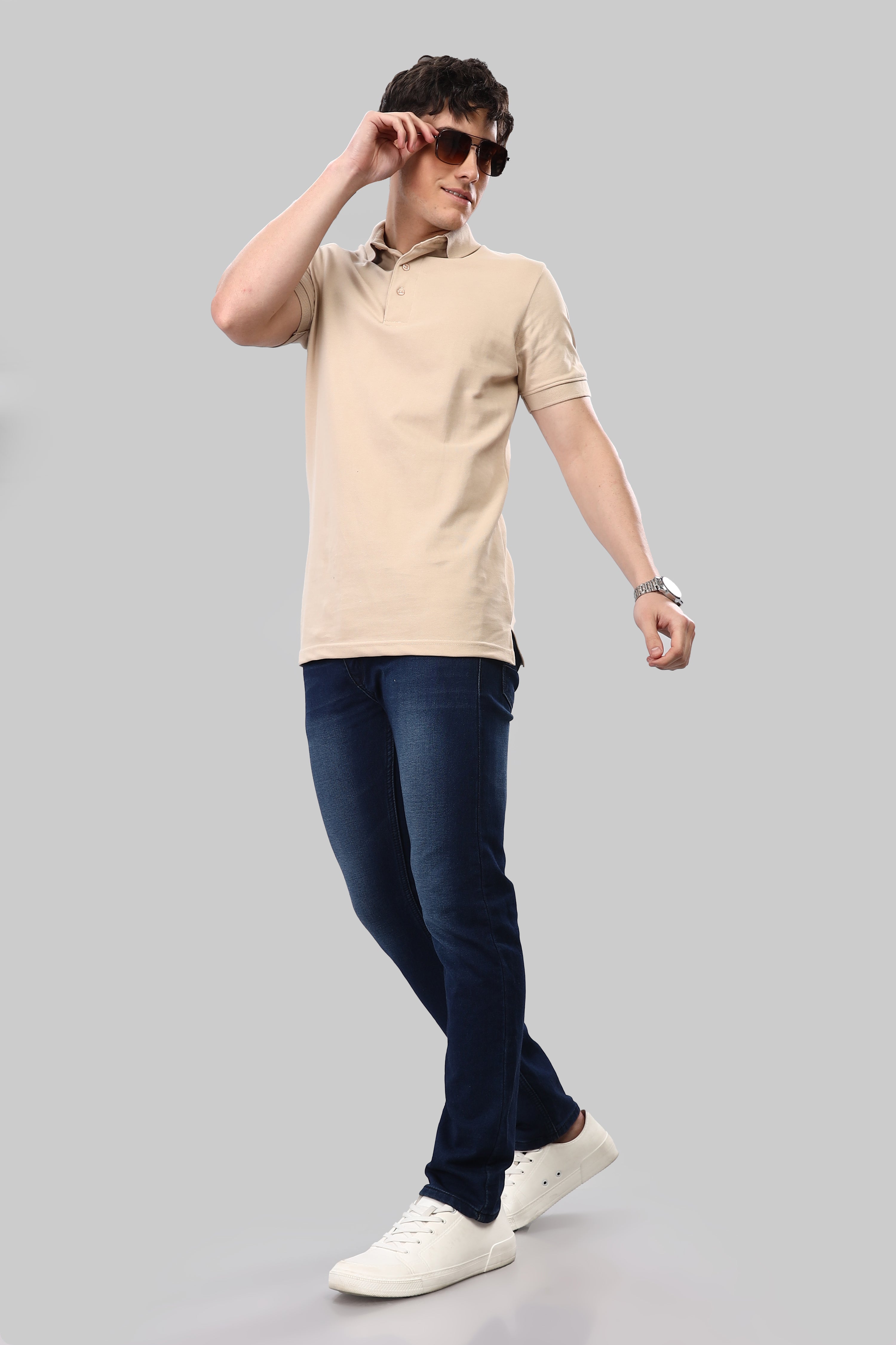 Almond Beige 100% Cotton Polo T-Shirt – 240 GSM