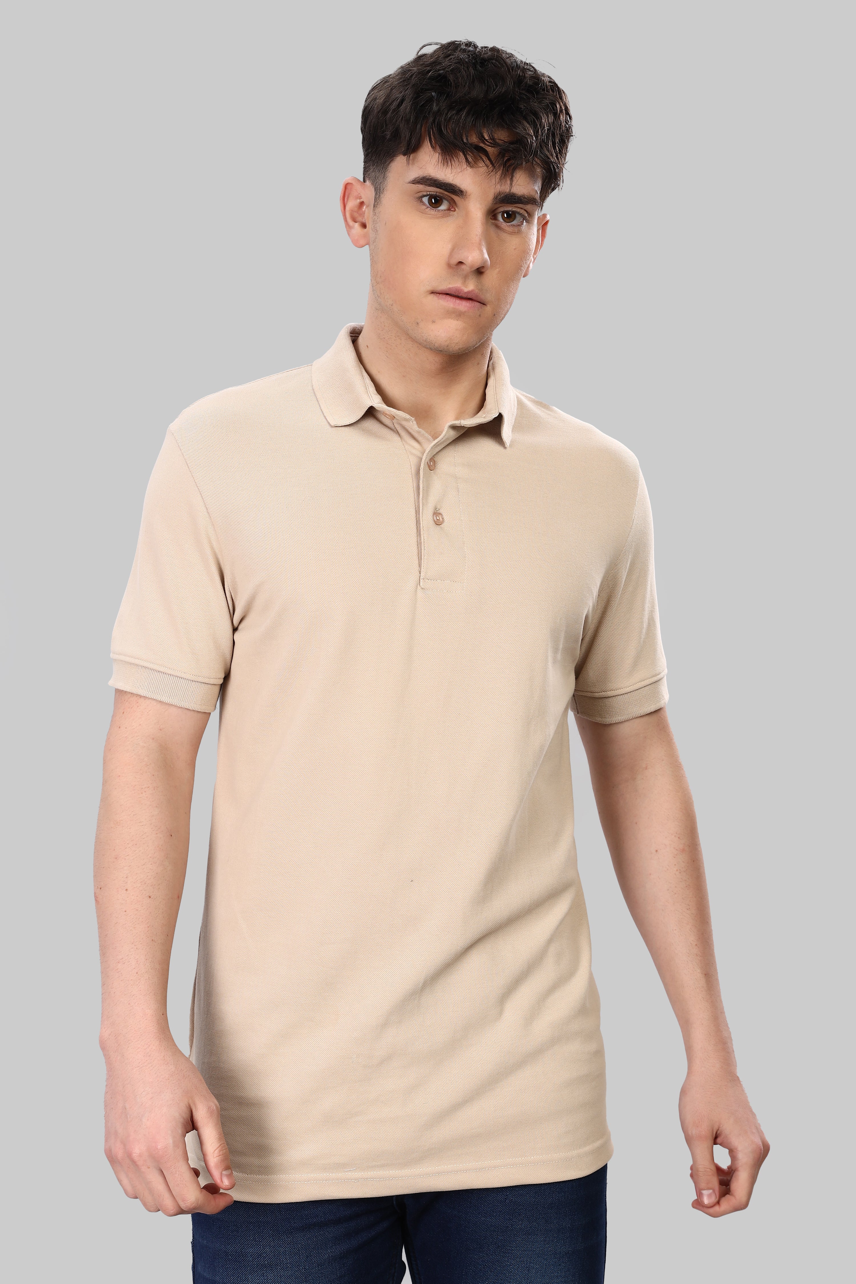 Almond Beige 100% Cotton Polo T-Shirt – 240 GSM