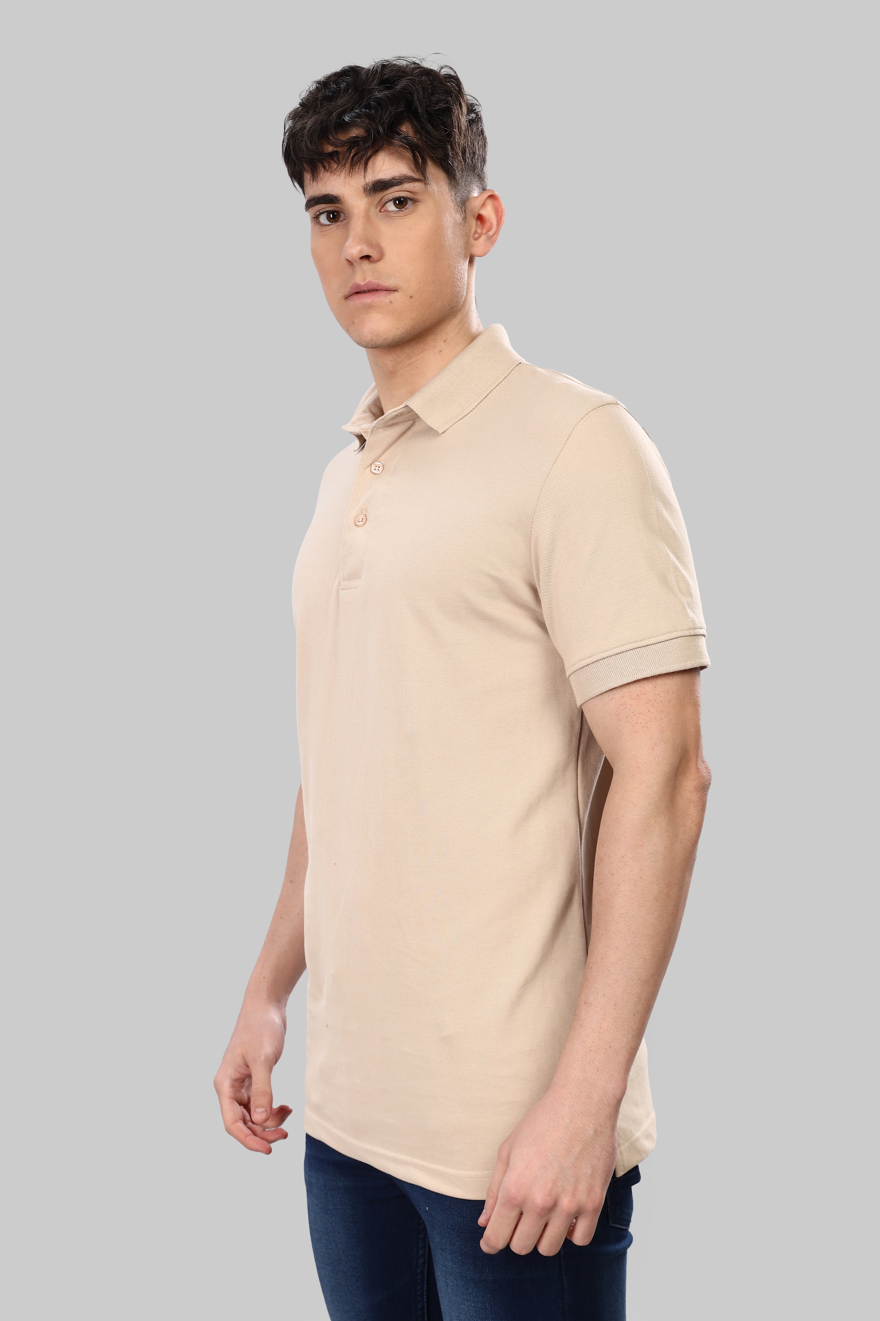 Almond Beige 100% Cotton Polo T-Shirt – 240 GSM