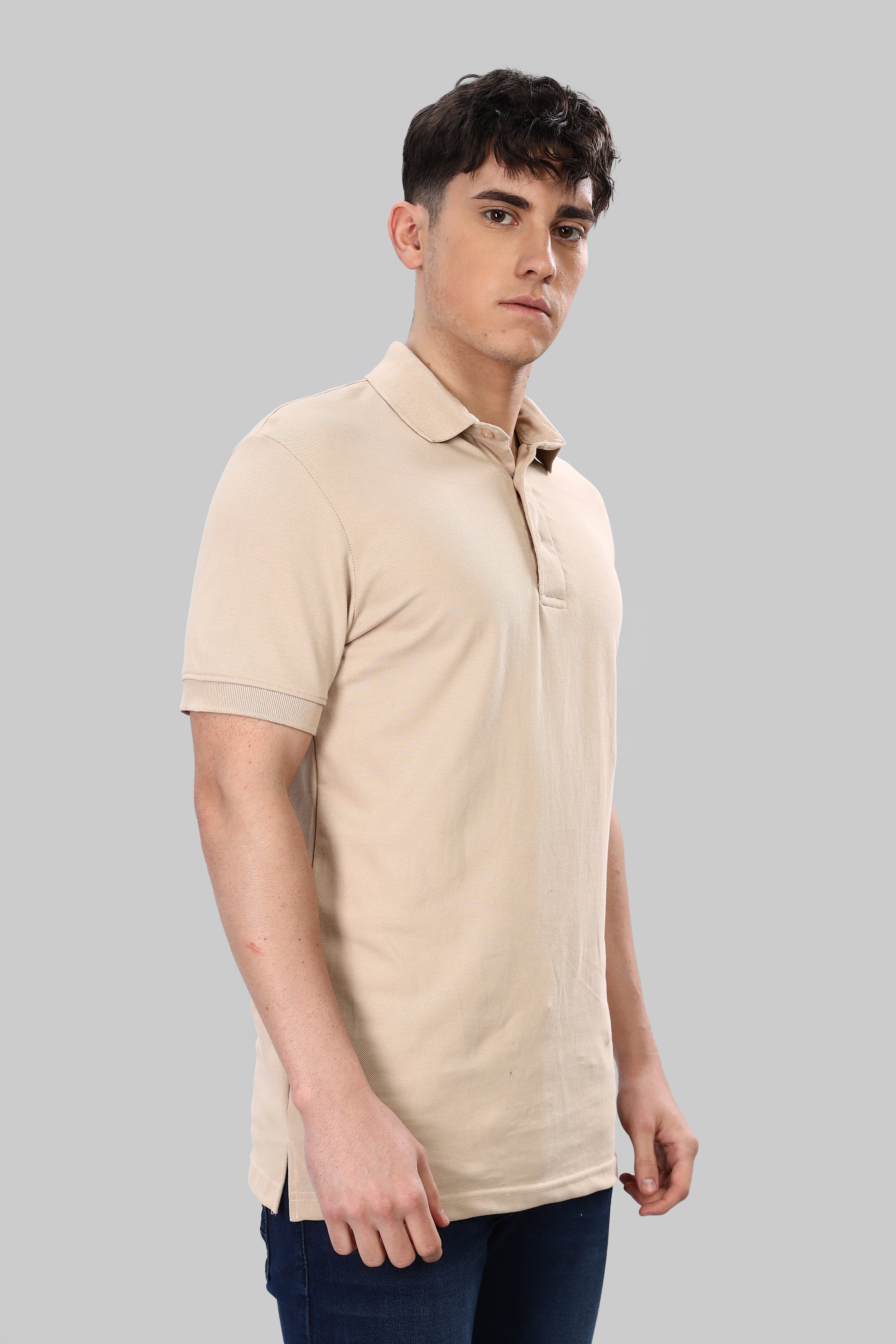 Almond Beige 100% Cotton Polo T-Shirt – 240 GSM