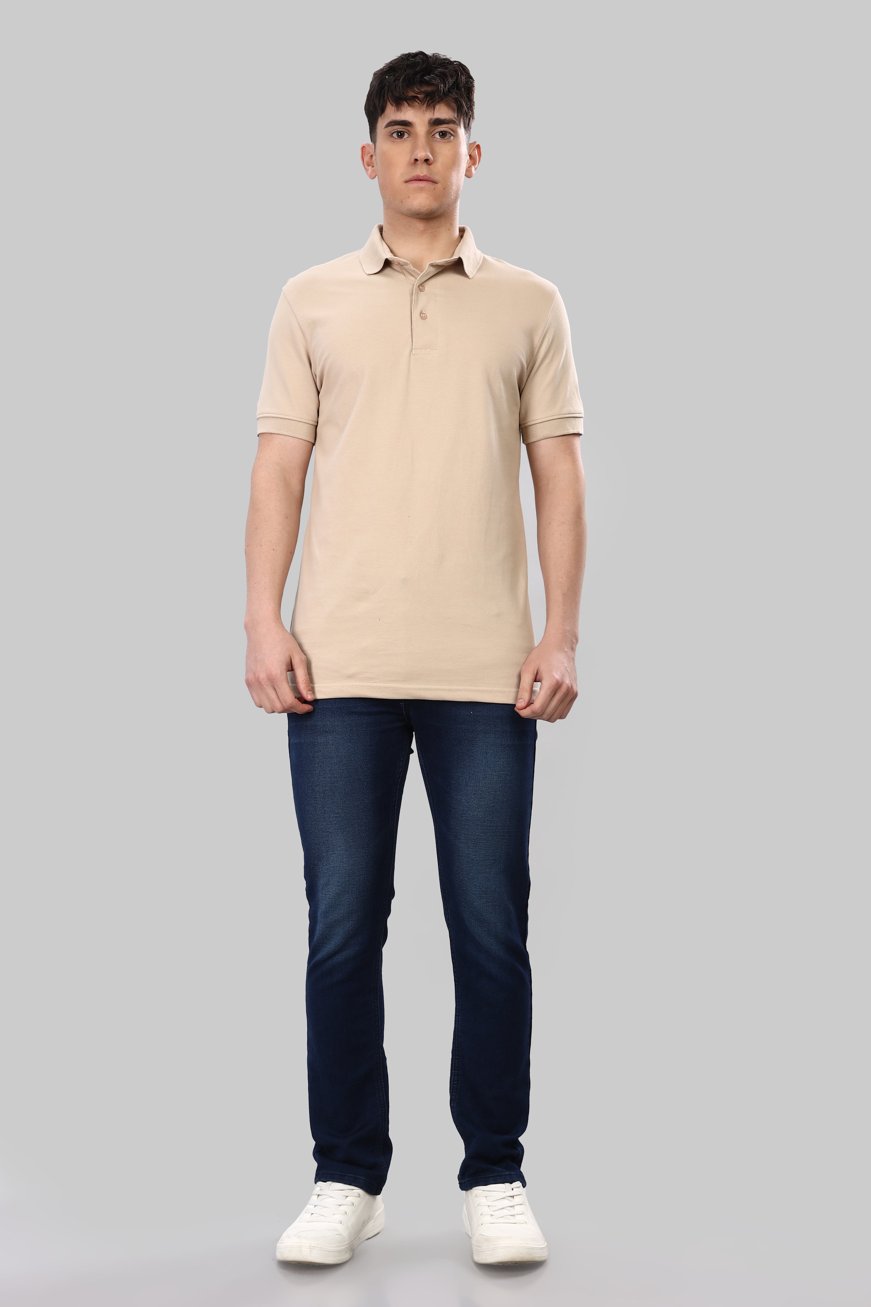 Almond Beige 100% Cotton Polo T-Shirt – 240 GSM