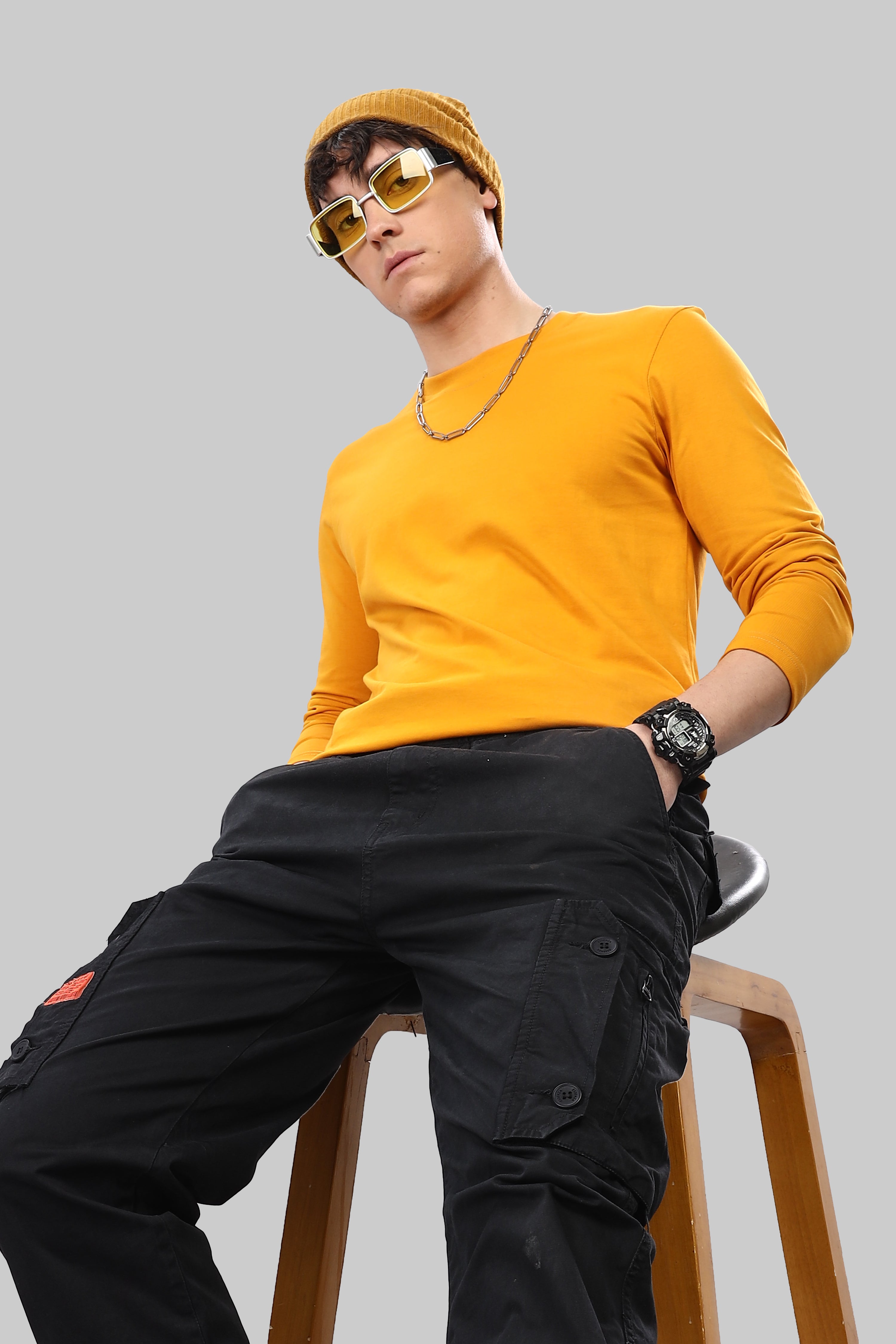 Yellow Long Sleeve Crew Neck T-Shirt