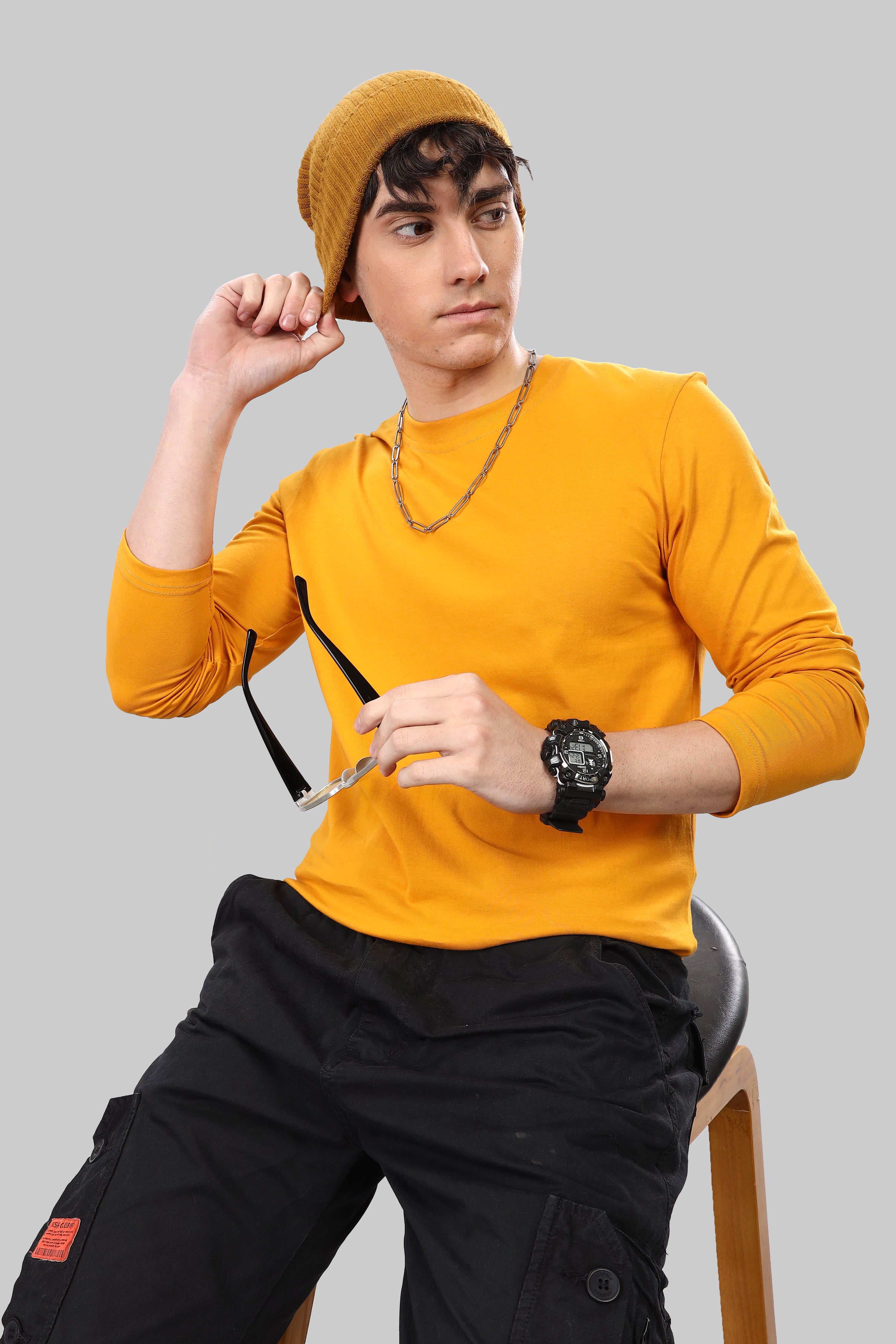 Yellow Long Sleeve Crew Neck T-Shirt