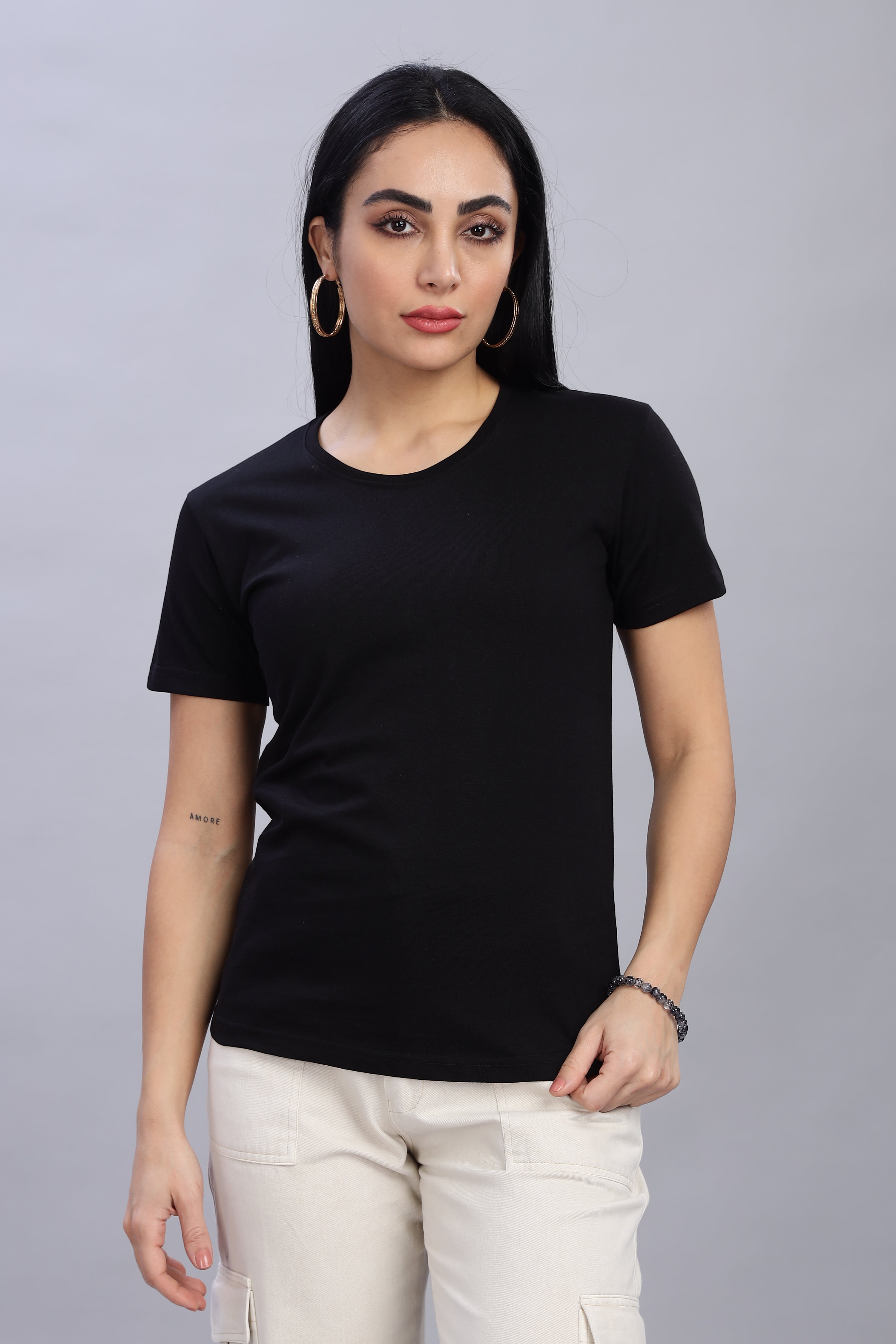Black Cotton Half Sleeve T-Shirt