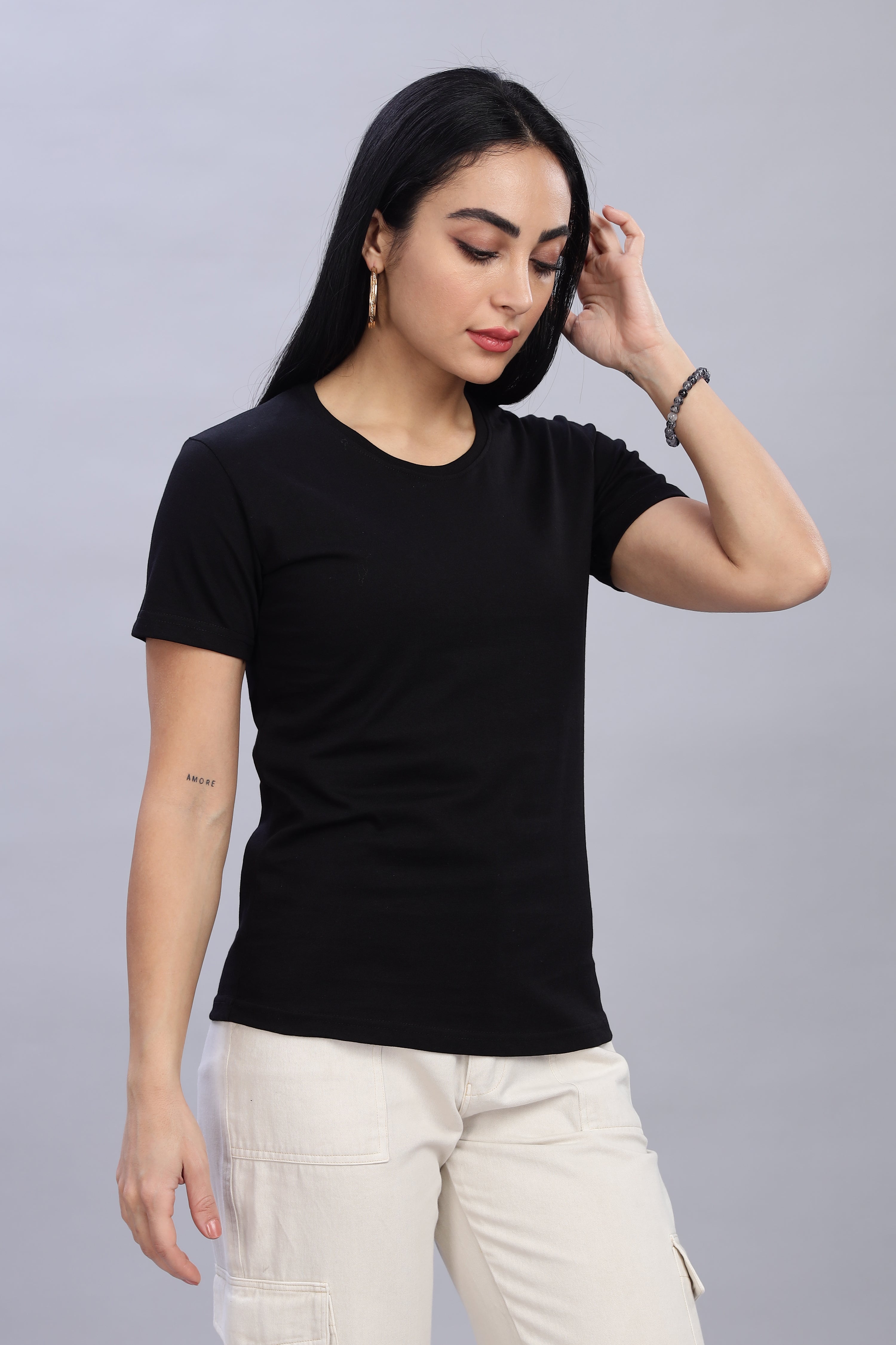 Black Cotton Half Sleeve T-Shirt