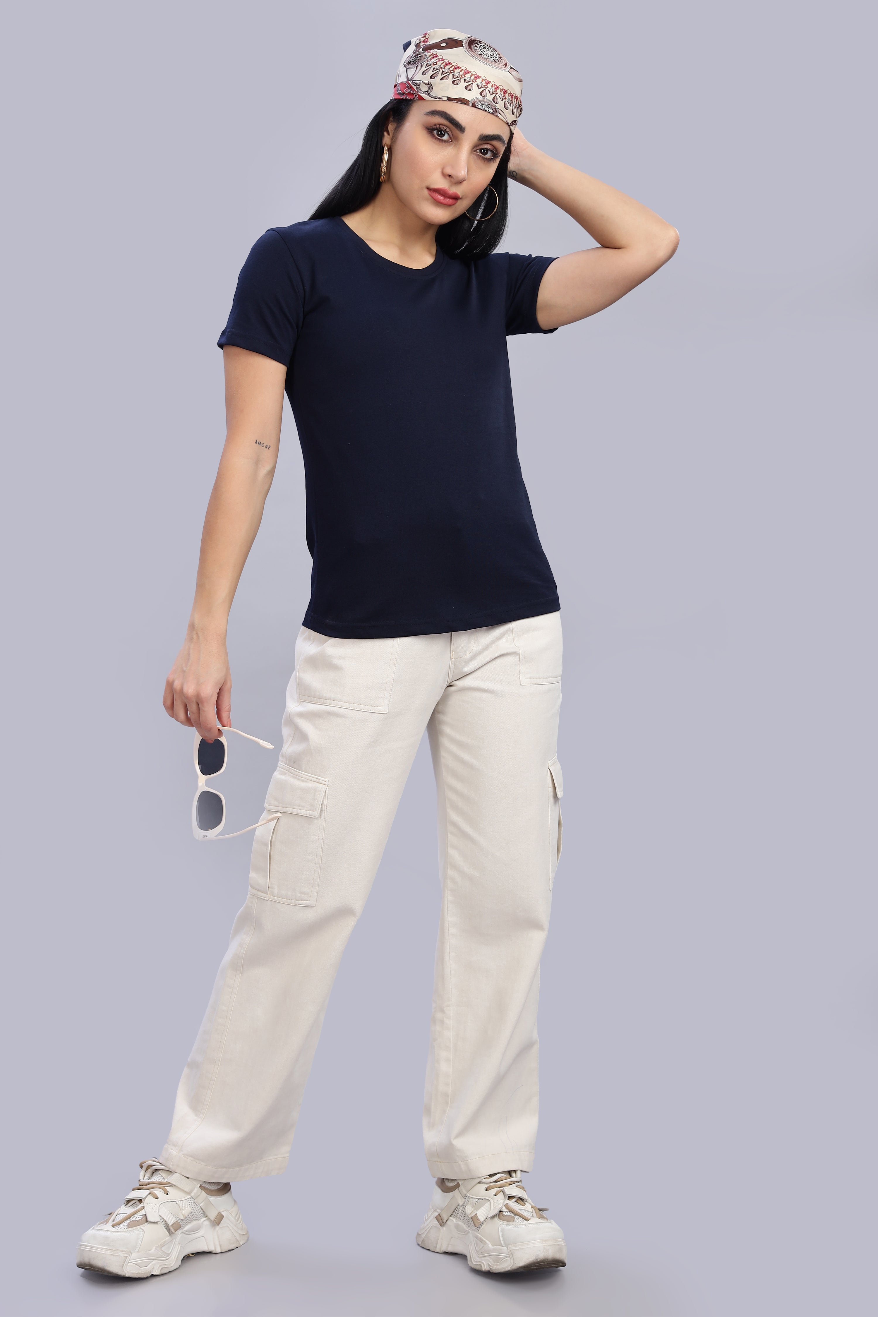 Navy Blue Cotton Half Sleeve T-Shirt