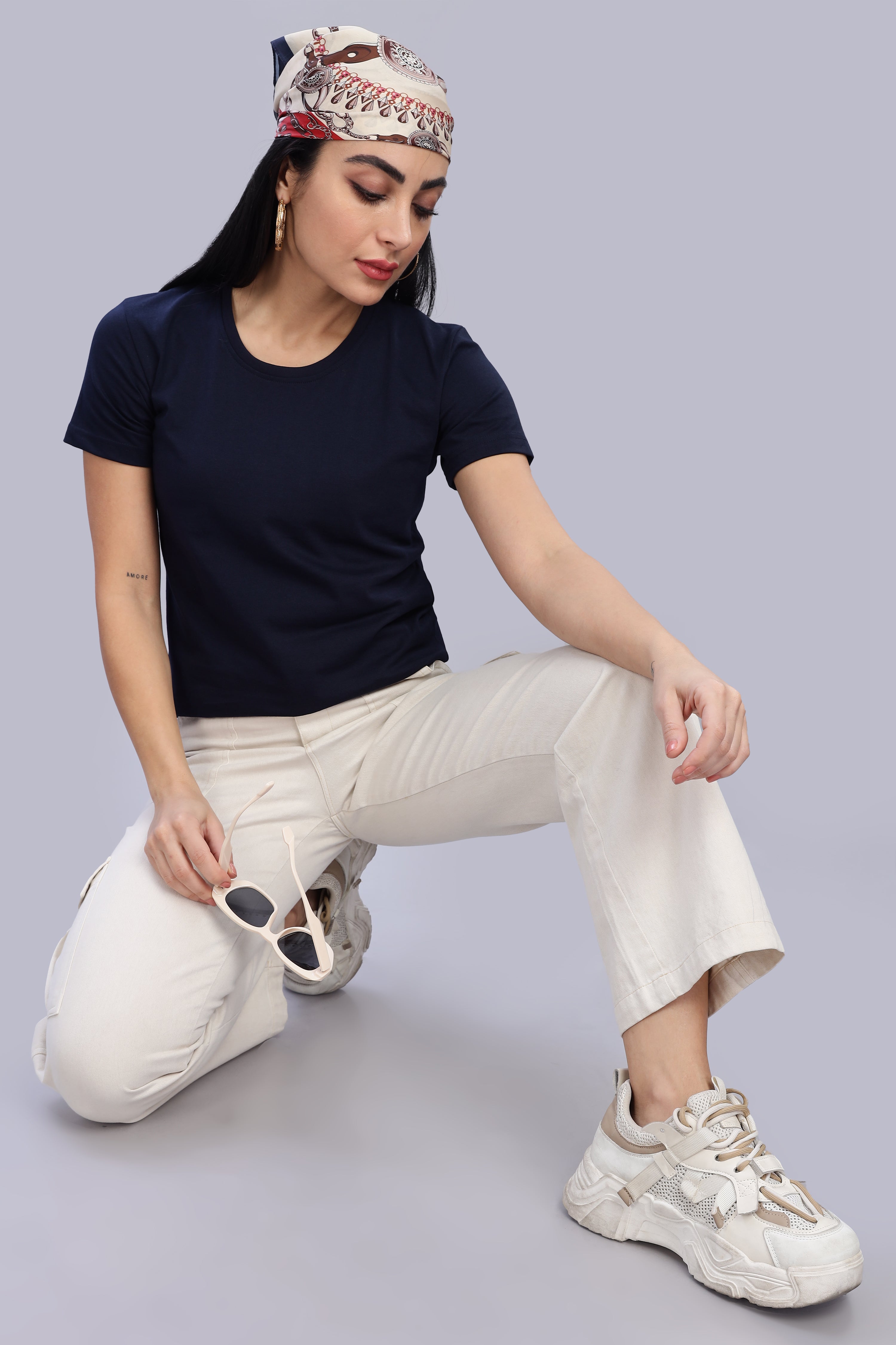 Navy Blue Cotton Half Sleeve T-Shirt