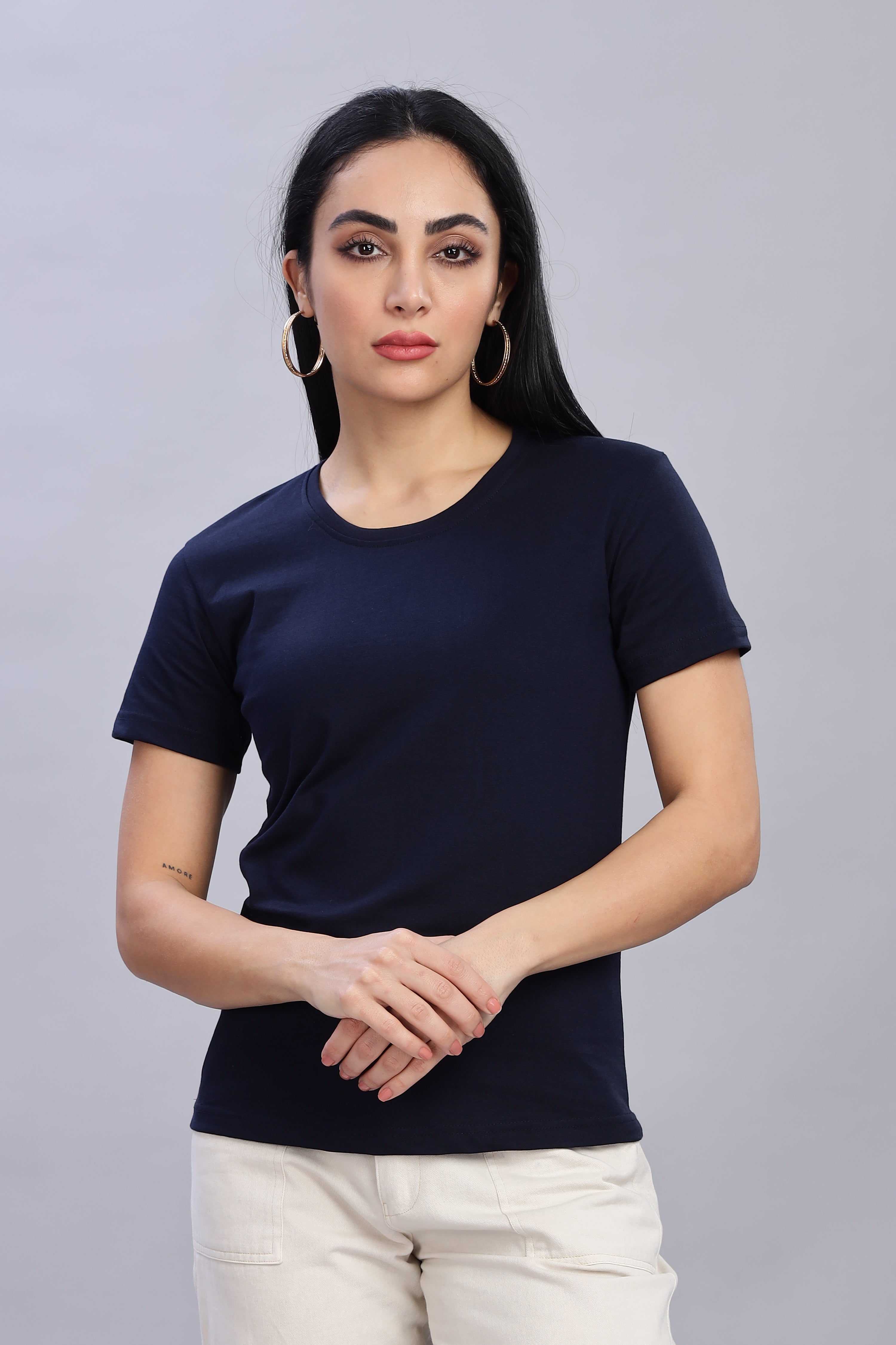 Navy Blue Cotton Half Sleeve T-Shirt