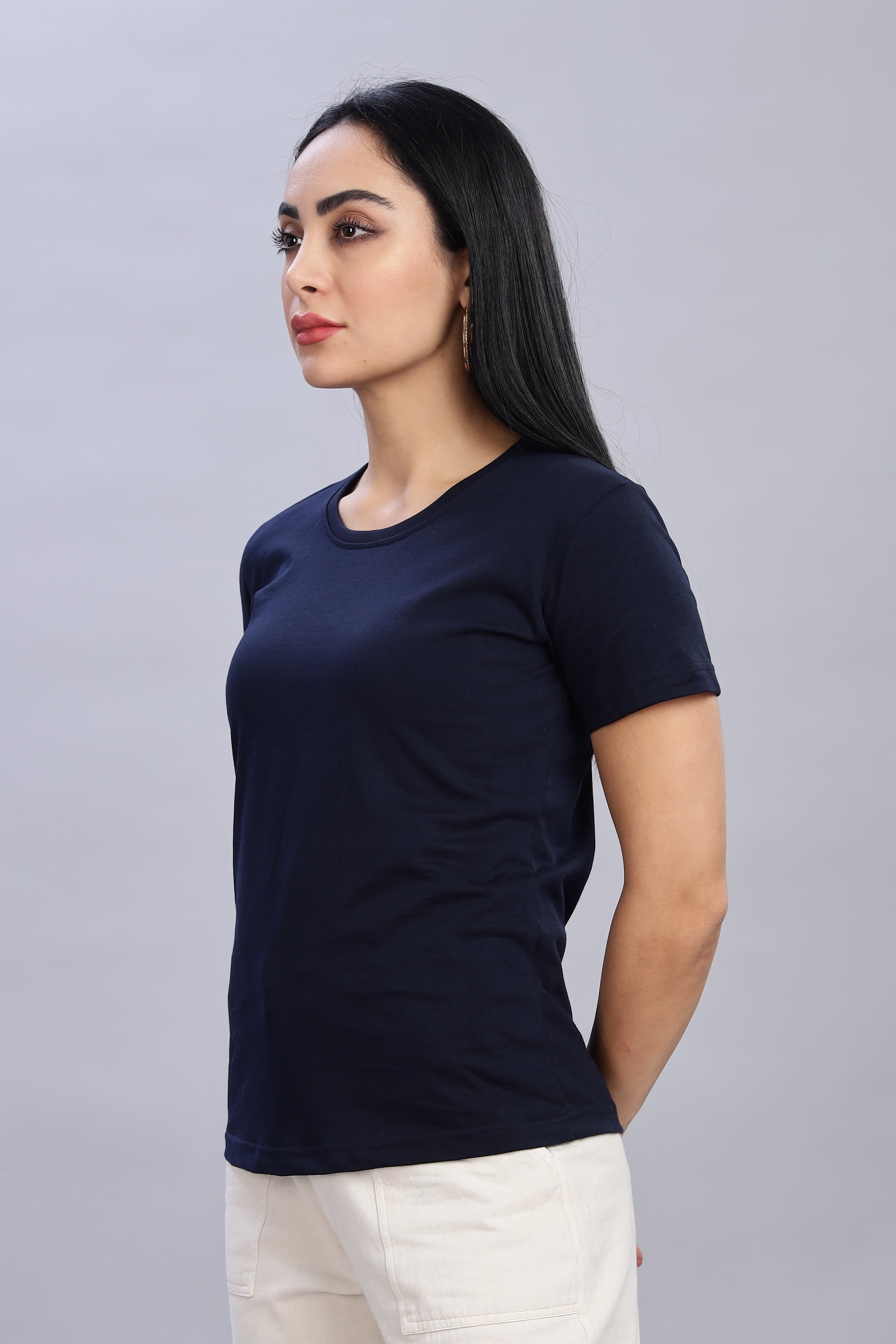 Navy Blue Cotton Half Sleeve T-Shirt