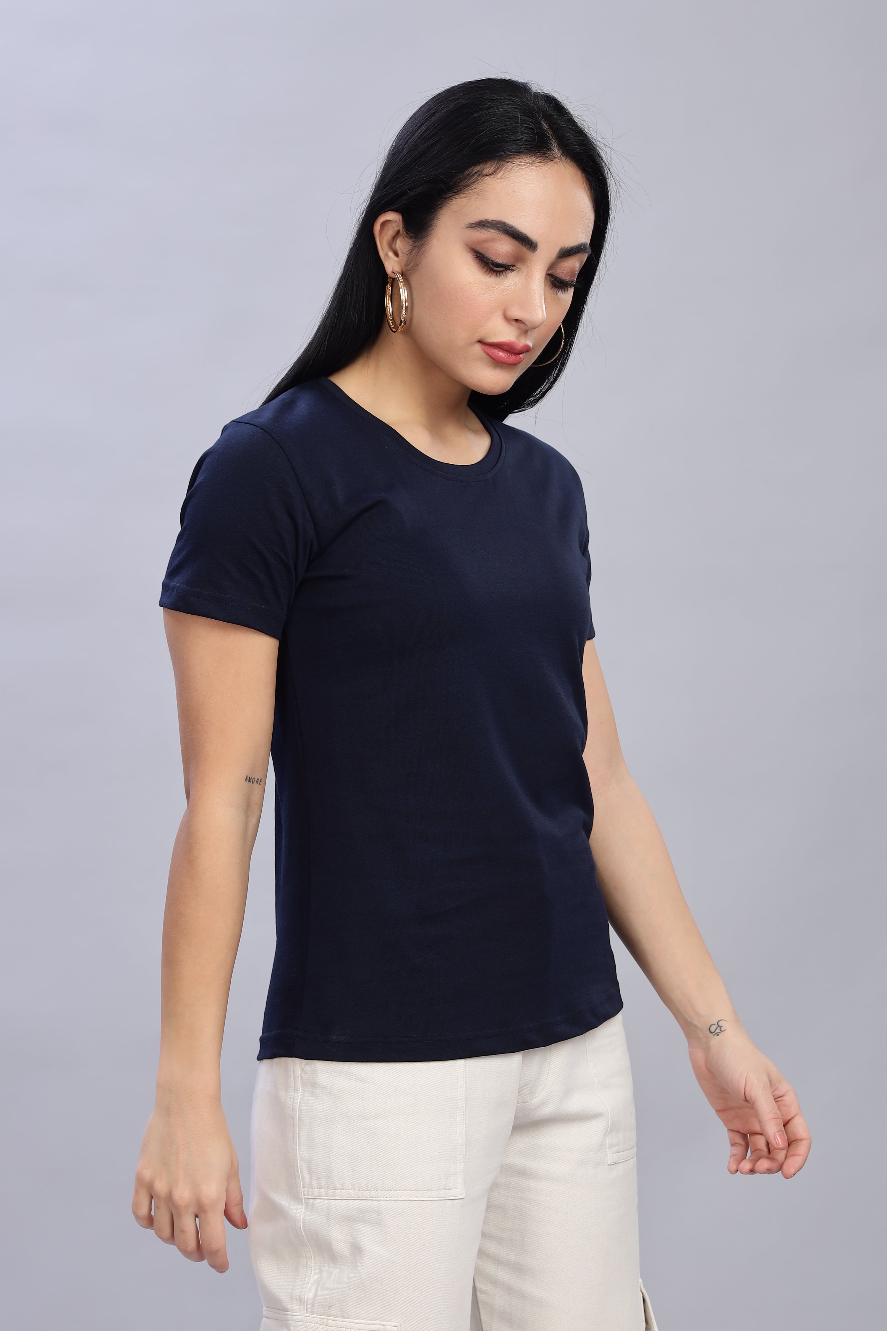 Navy Blue Cotton Half Sleeve T-Shirt