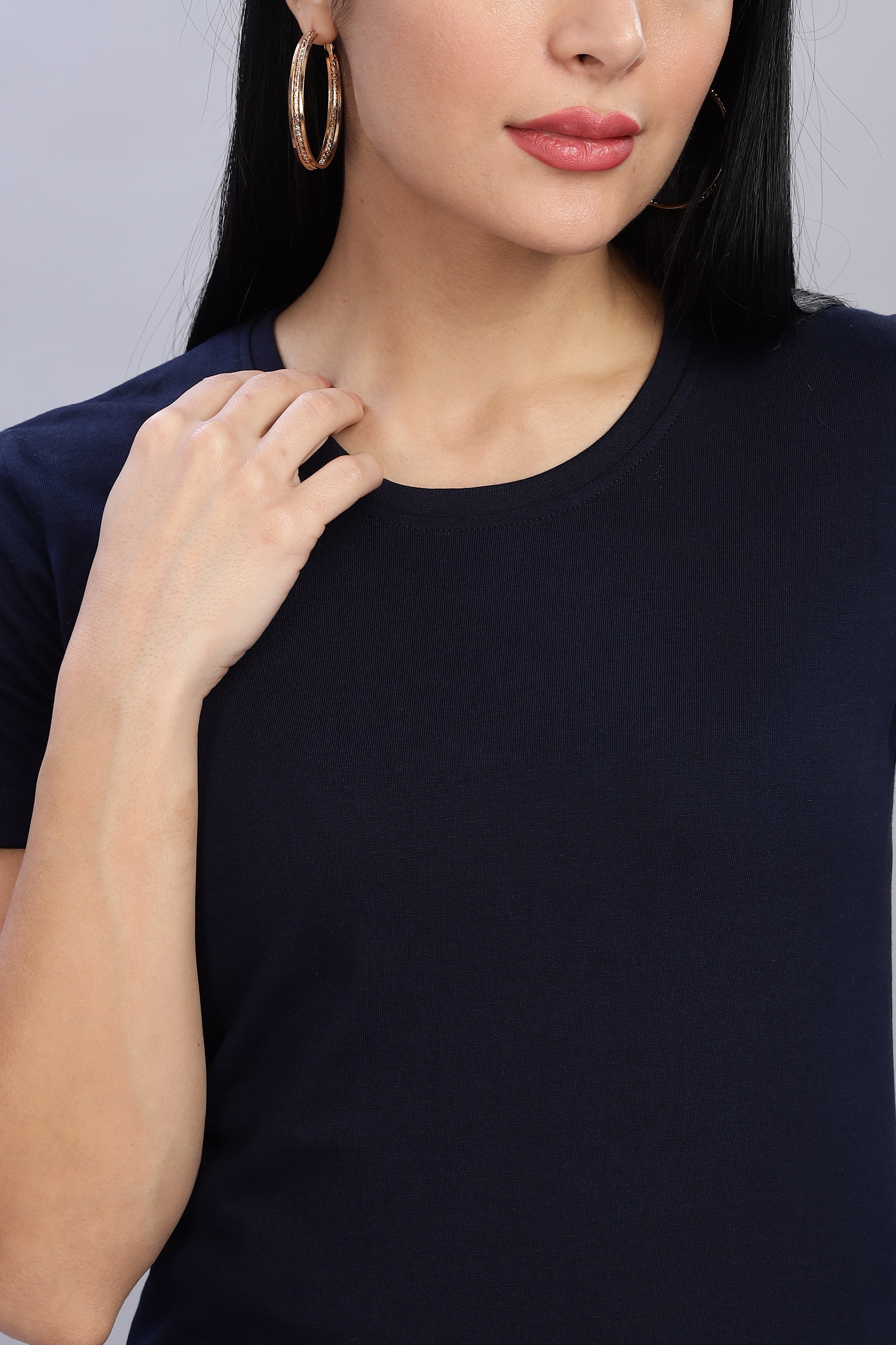 Navy Blue Cotton Half Sleeve T-Shirt