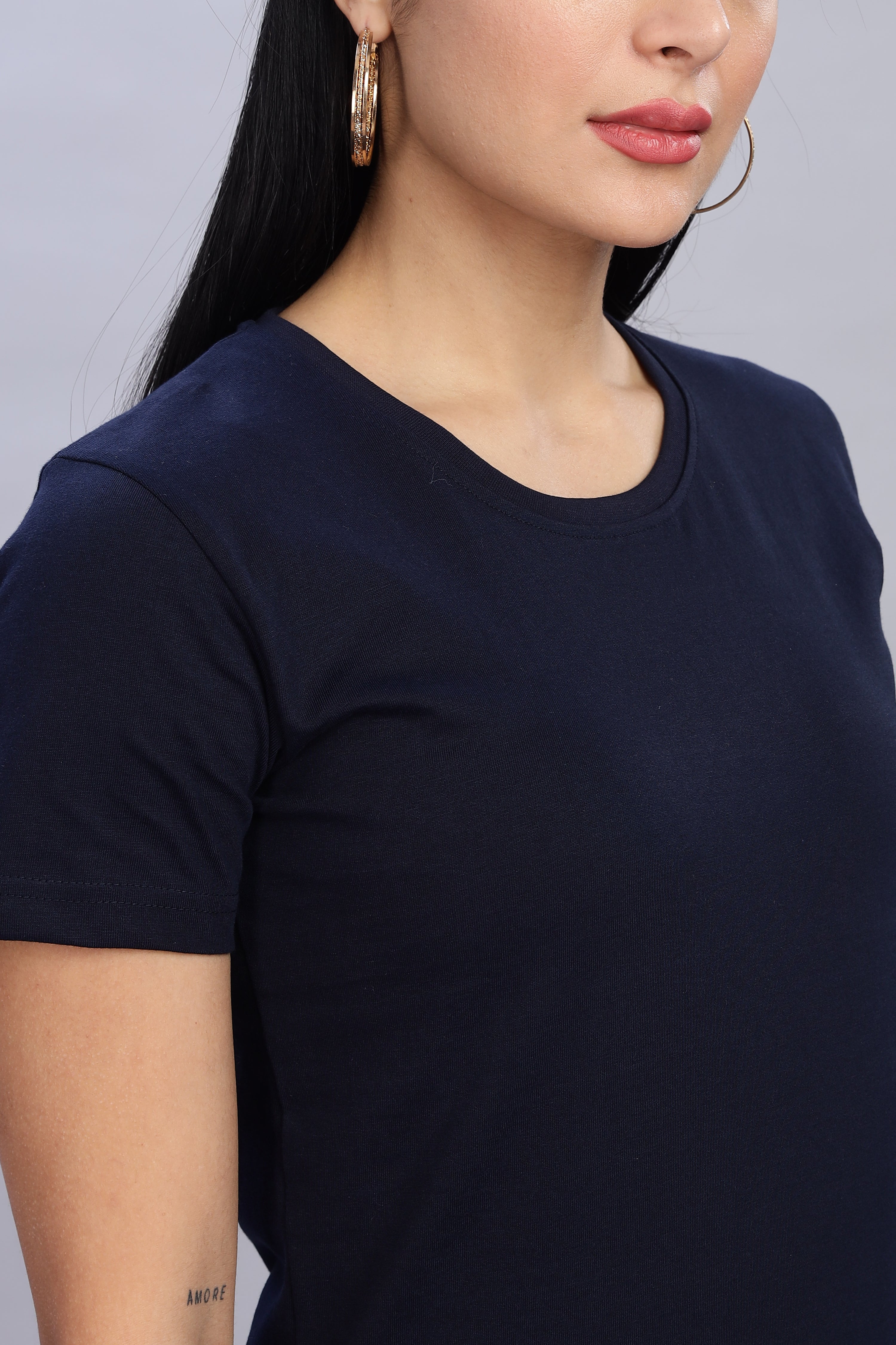 Navy Blue Cotton Half Sleeve T-Shirt