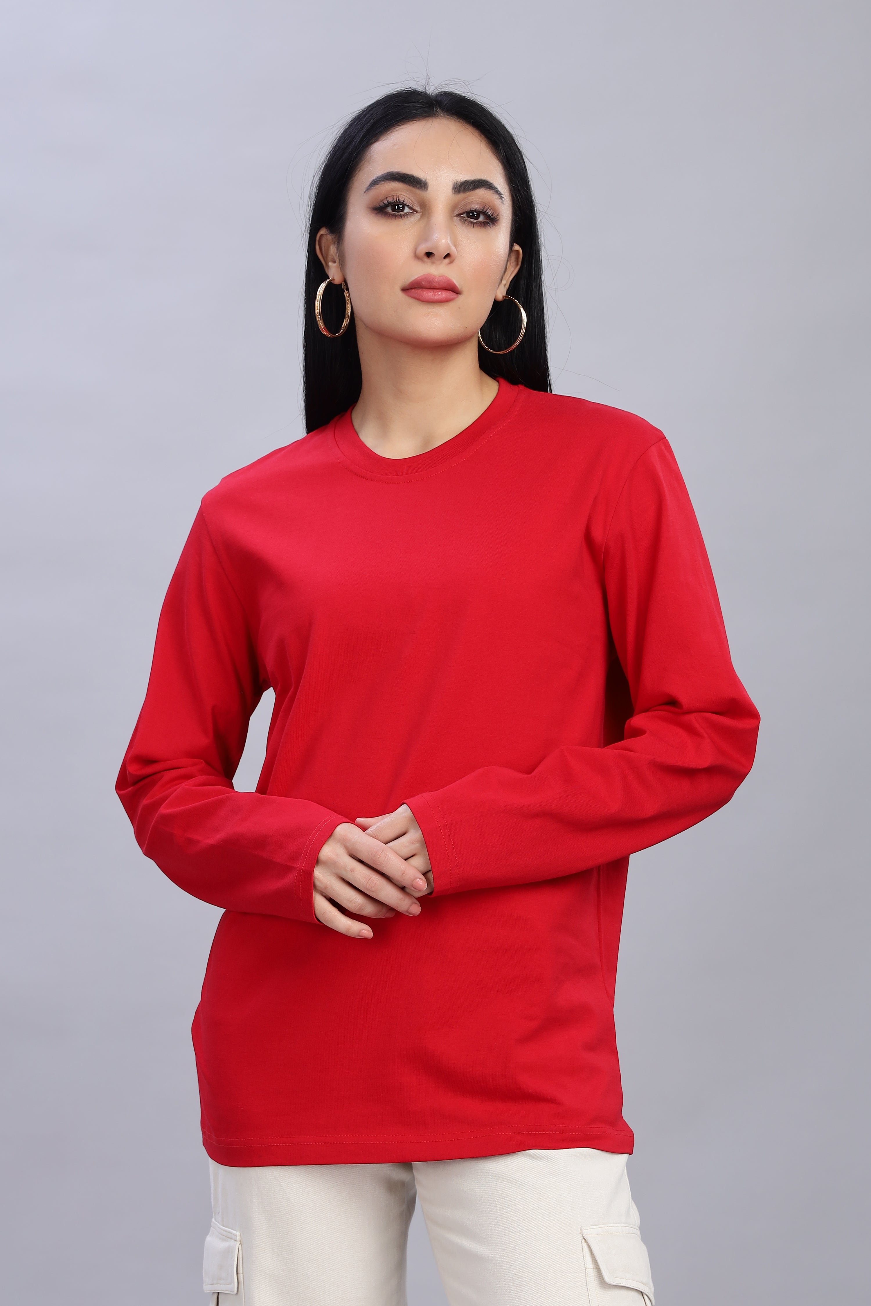 Classic Red Long Sleeve Crew Neck T-Shirt