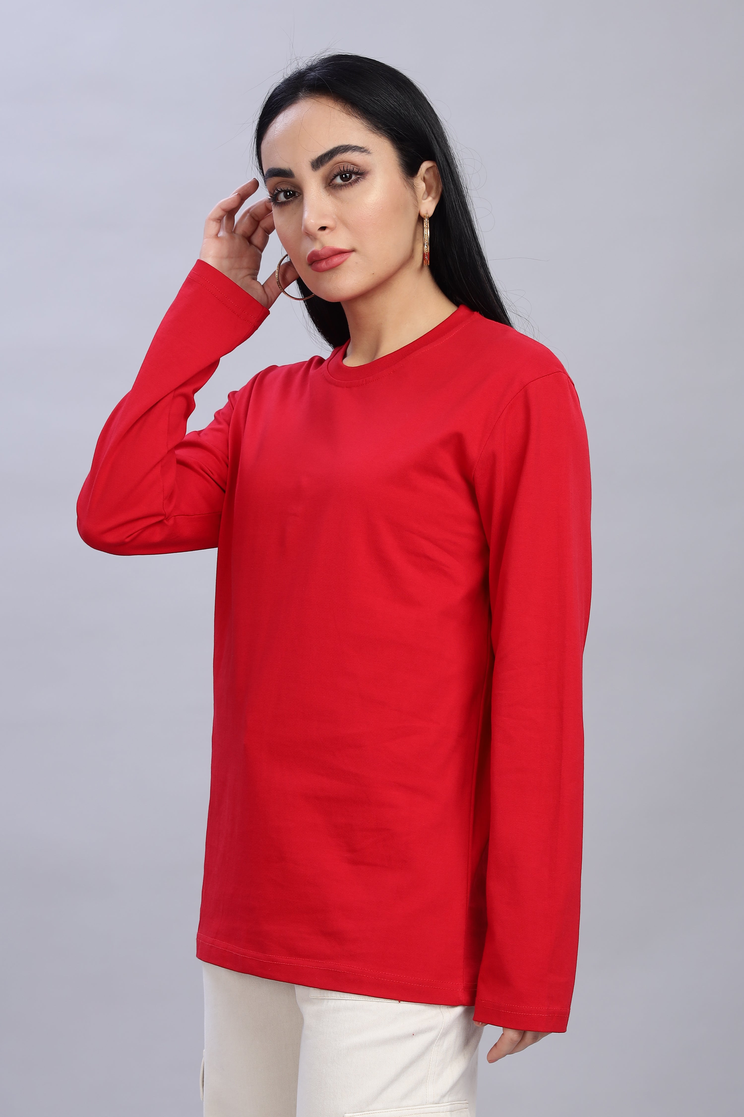 Classic Red Long Sleeve Crew Neck T-Shirt