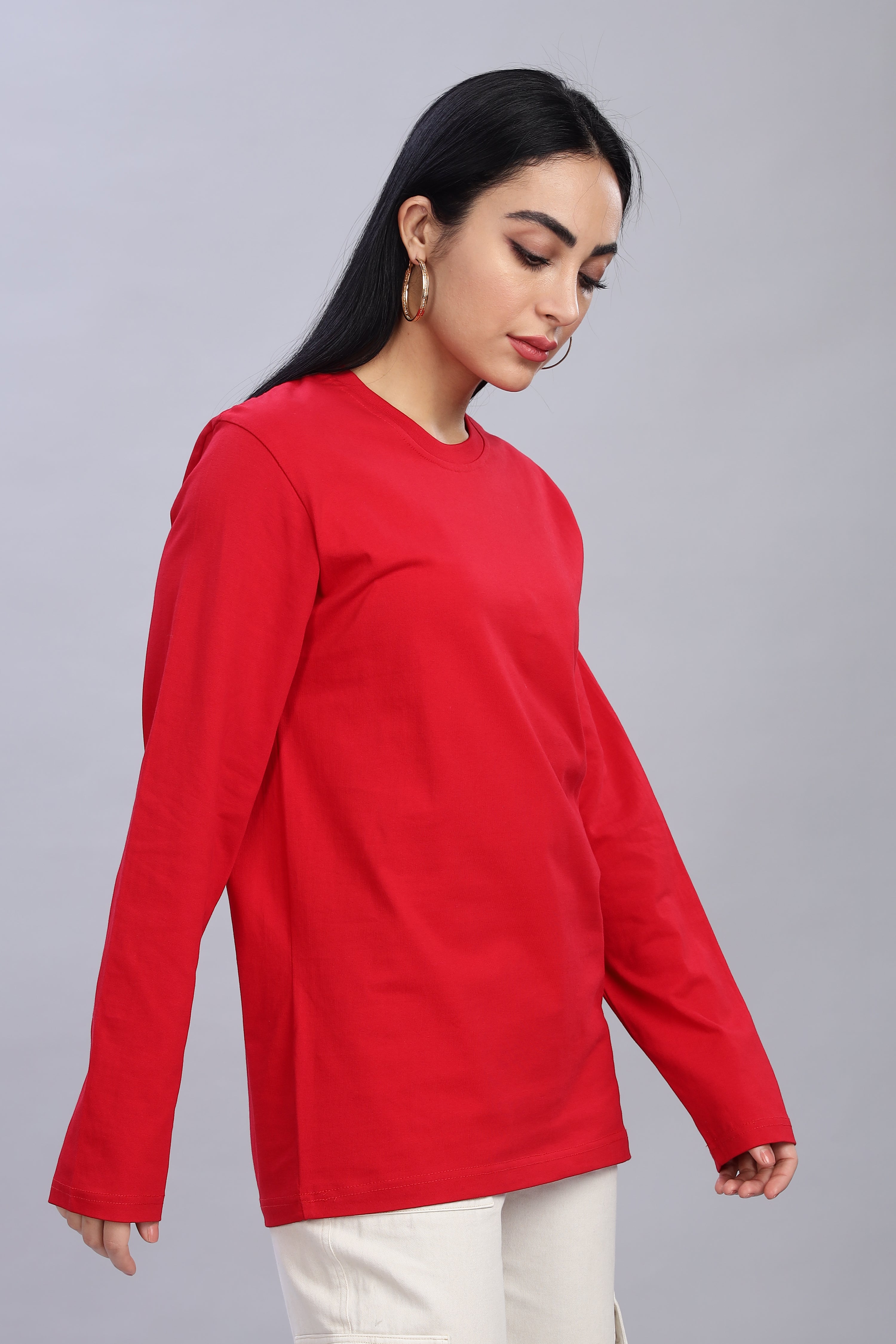 Classic Red Long Sleeve Crew Neck T-Shirt