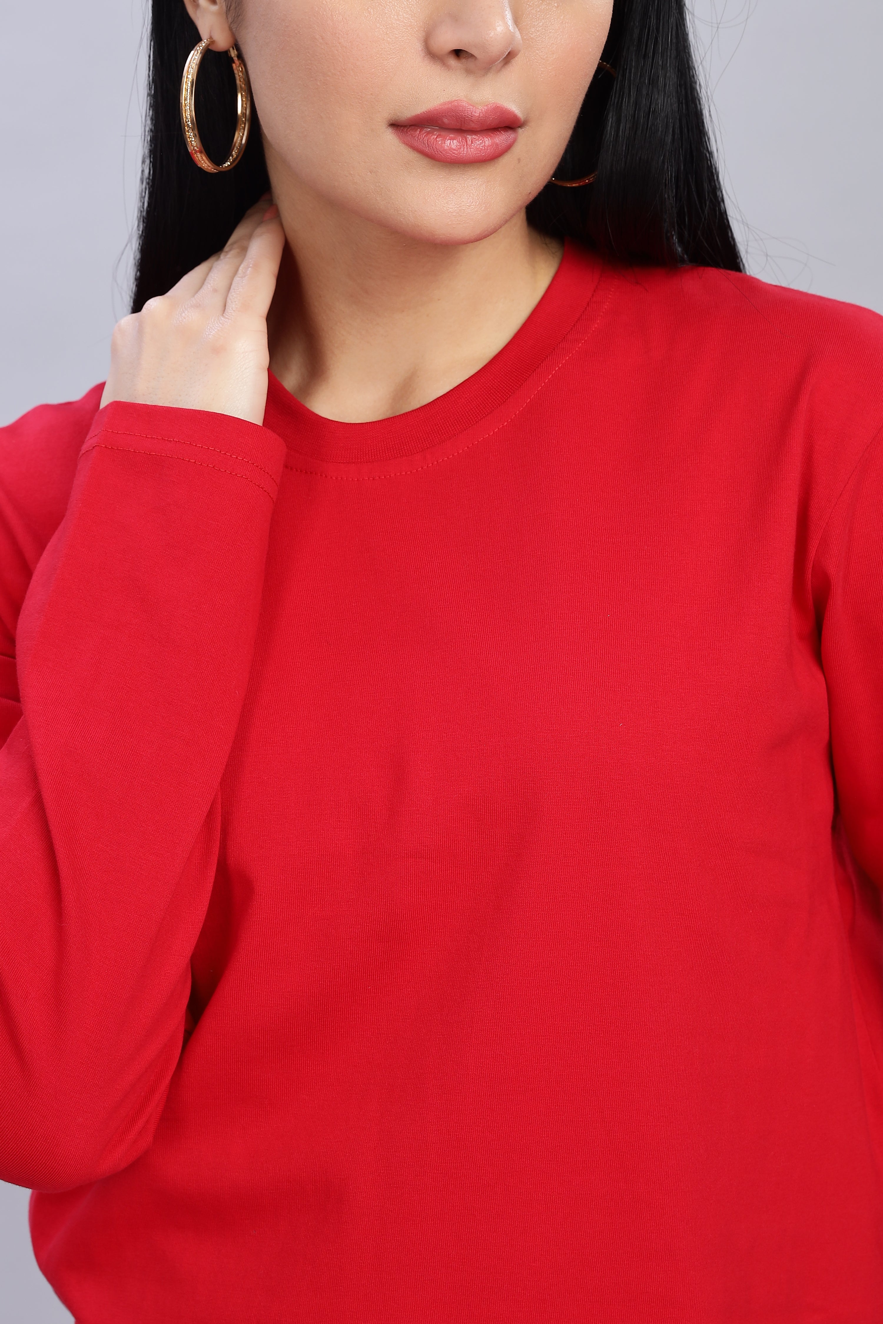 Classic Red Long Sleeve Crew Neck T-Shirt