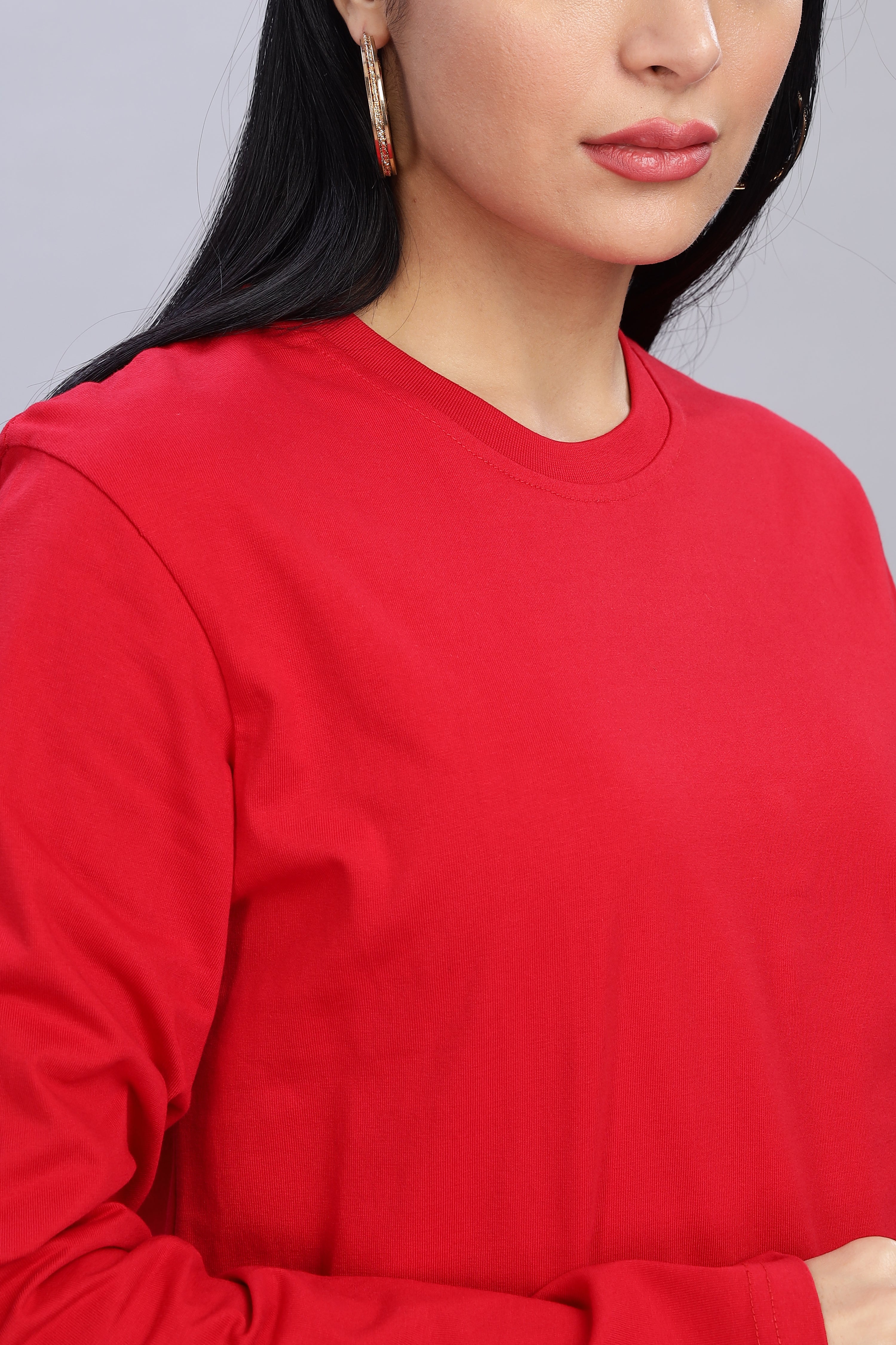 Classic Red Long Sleeve Crew Neck T-Shirt