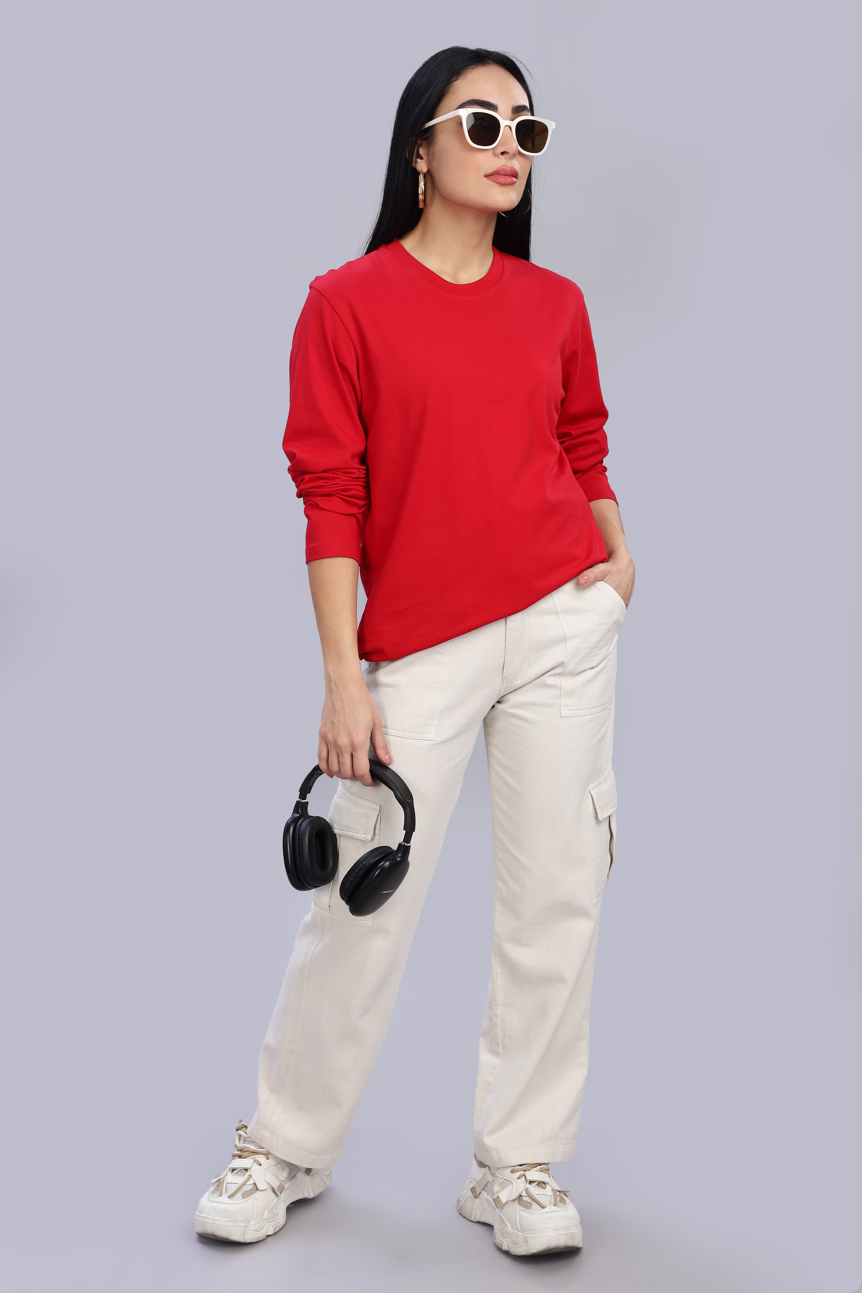 Classic Red Long Sleeve Crew Neck T-Shirt