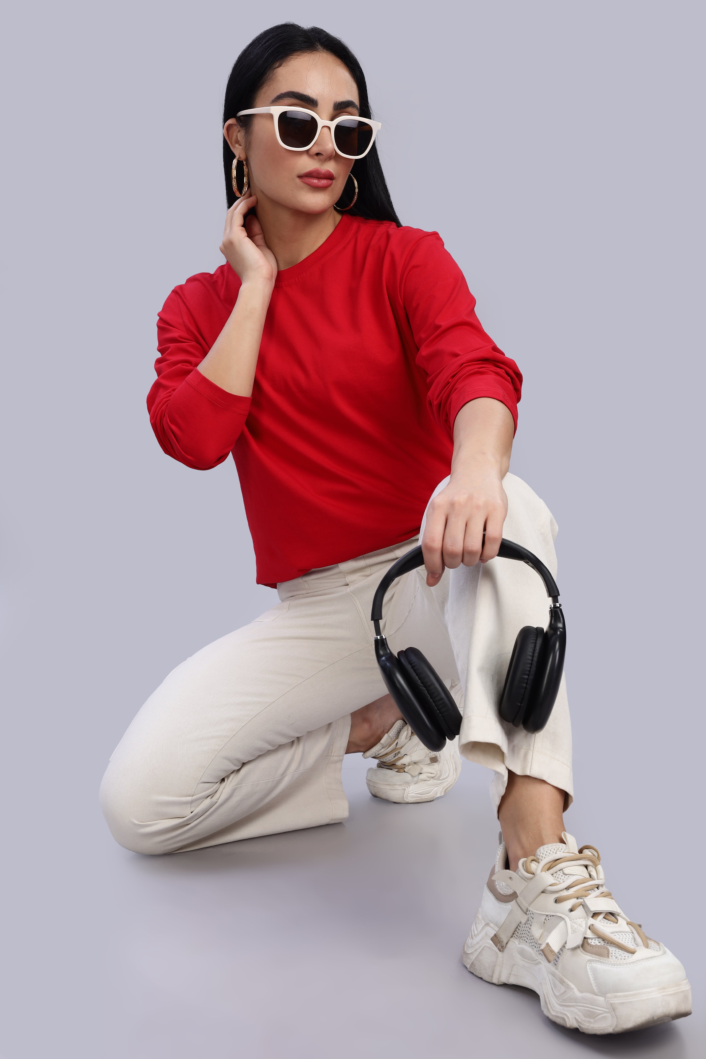 Classic Red Long Sleeve Crew Neck T-Shirt