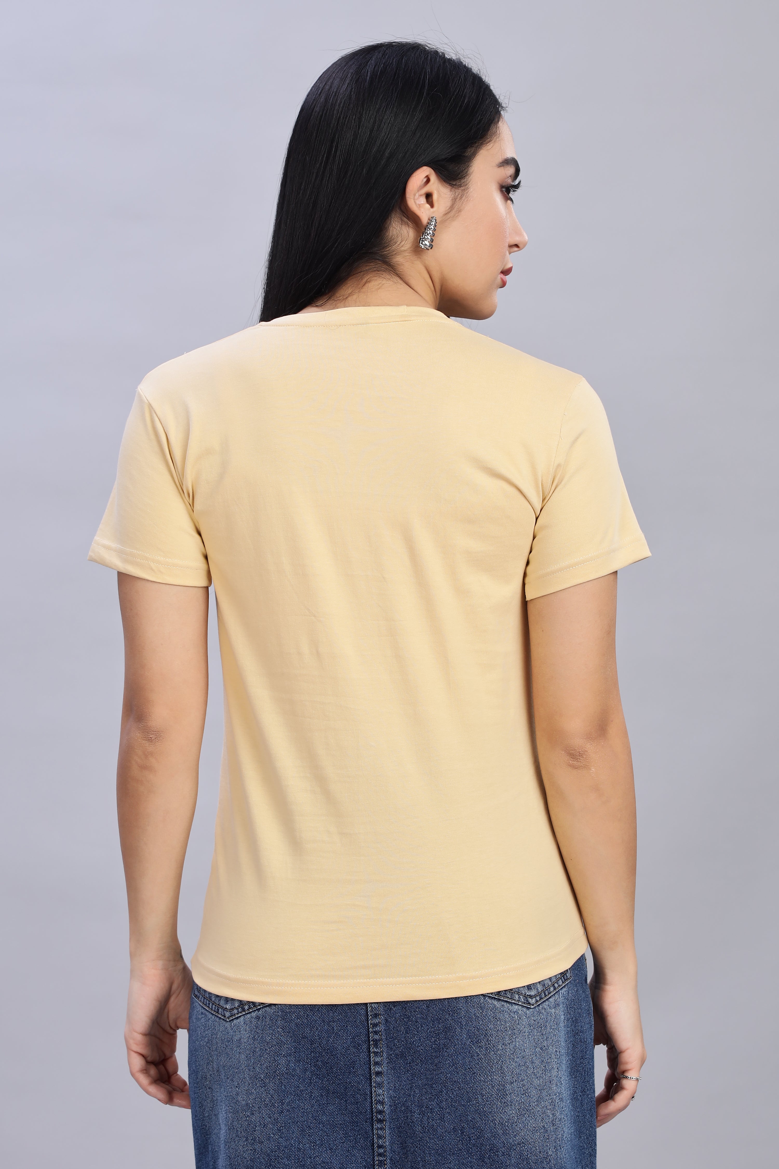 Cream Cotton Half Sleeve T-Shirt